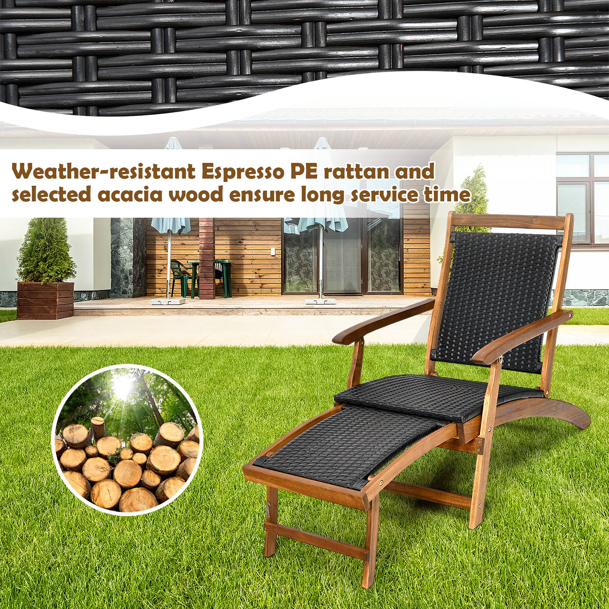 Weather-resistant Espresso PE rattan and selected acacia wood ensure long service time.
