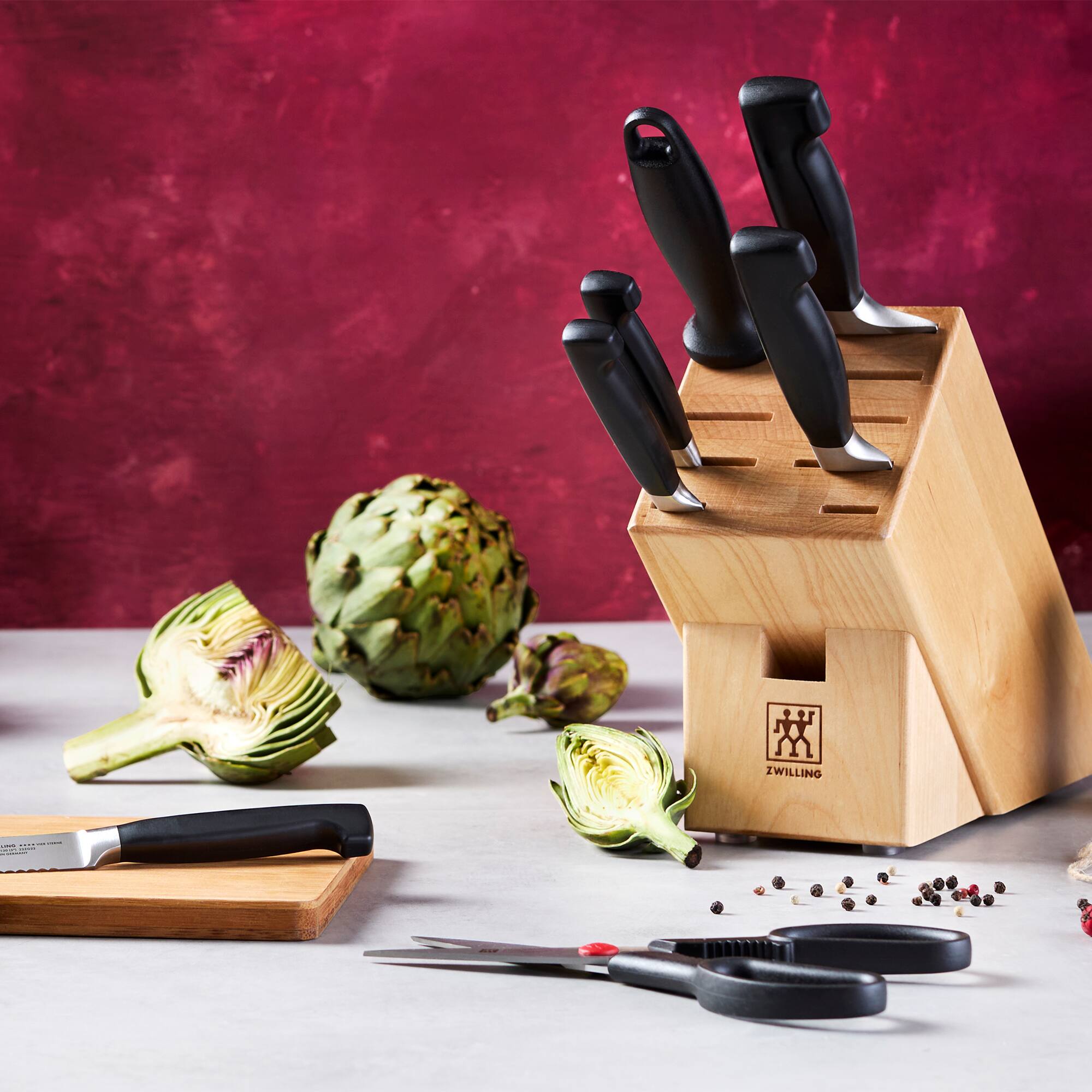Alt View 6. ZWILLING - ZWILLING Four Star 7-pc Knife Block Set - Natural.
