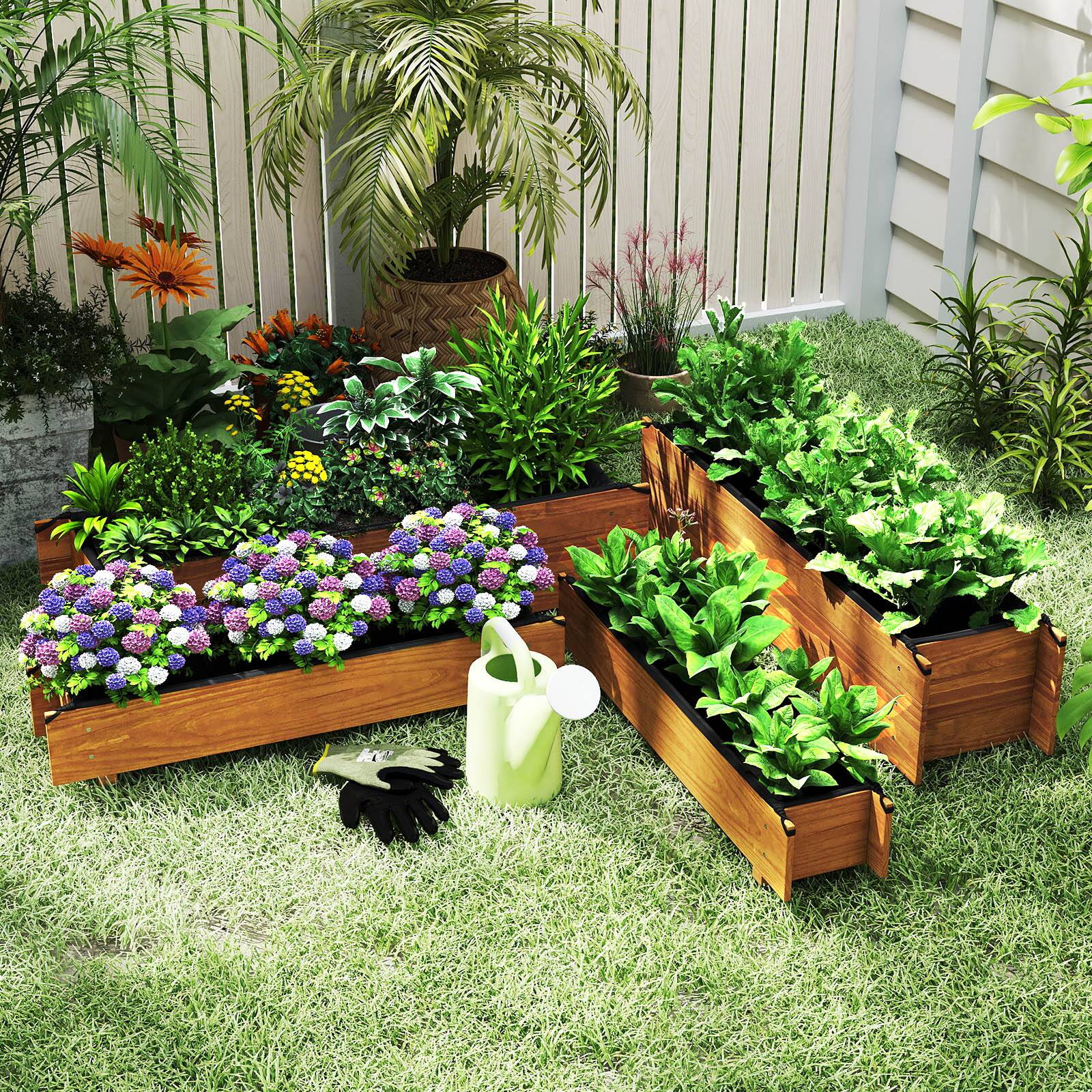 Alt View 3. Gymax - Gymax 2PCS Wooden Raised Garden Bed w/ Drainage Holes Liner for Vegetable Flower Herb - Orange.