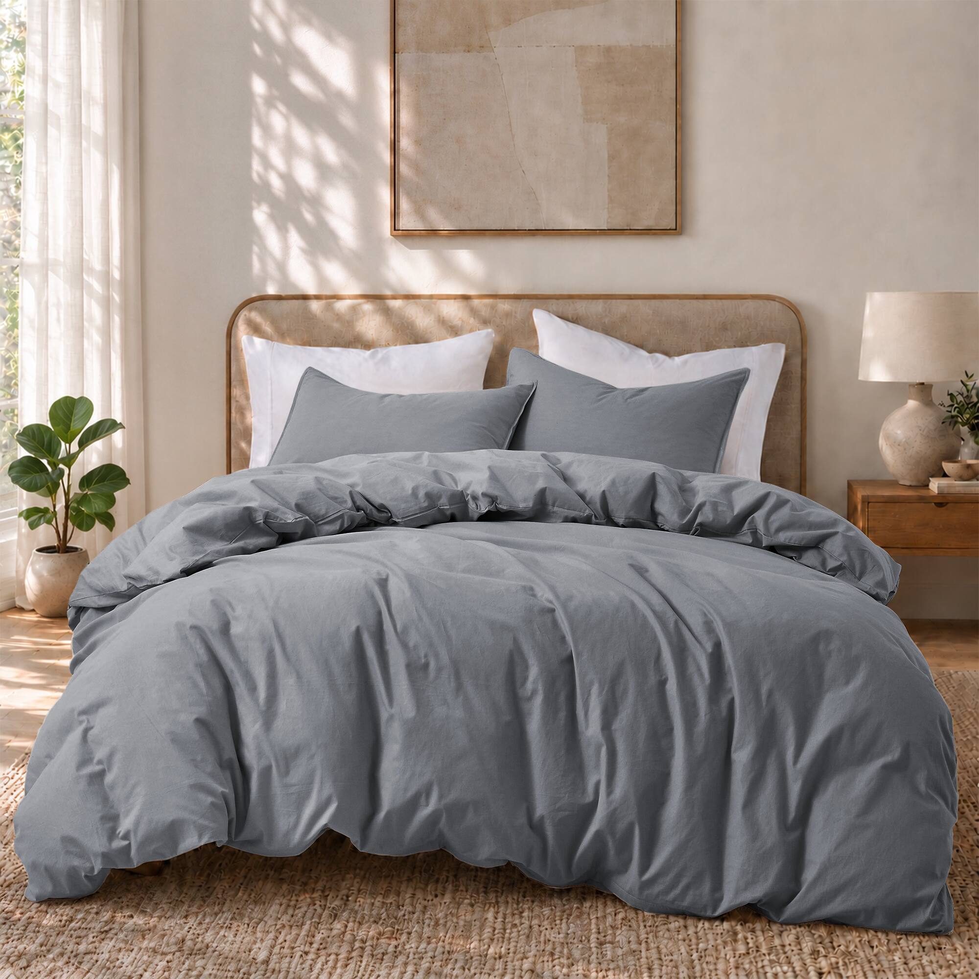 Front. Peace Nest - Peace Nest All Season 100% Cotton Soft and Breathable Duvet Cover Set, Gray, Twin - Gray.