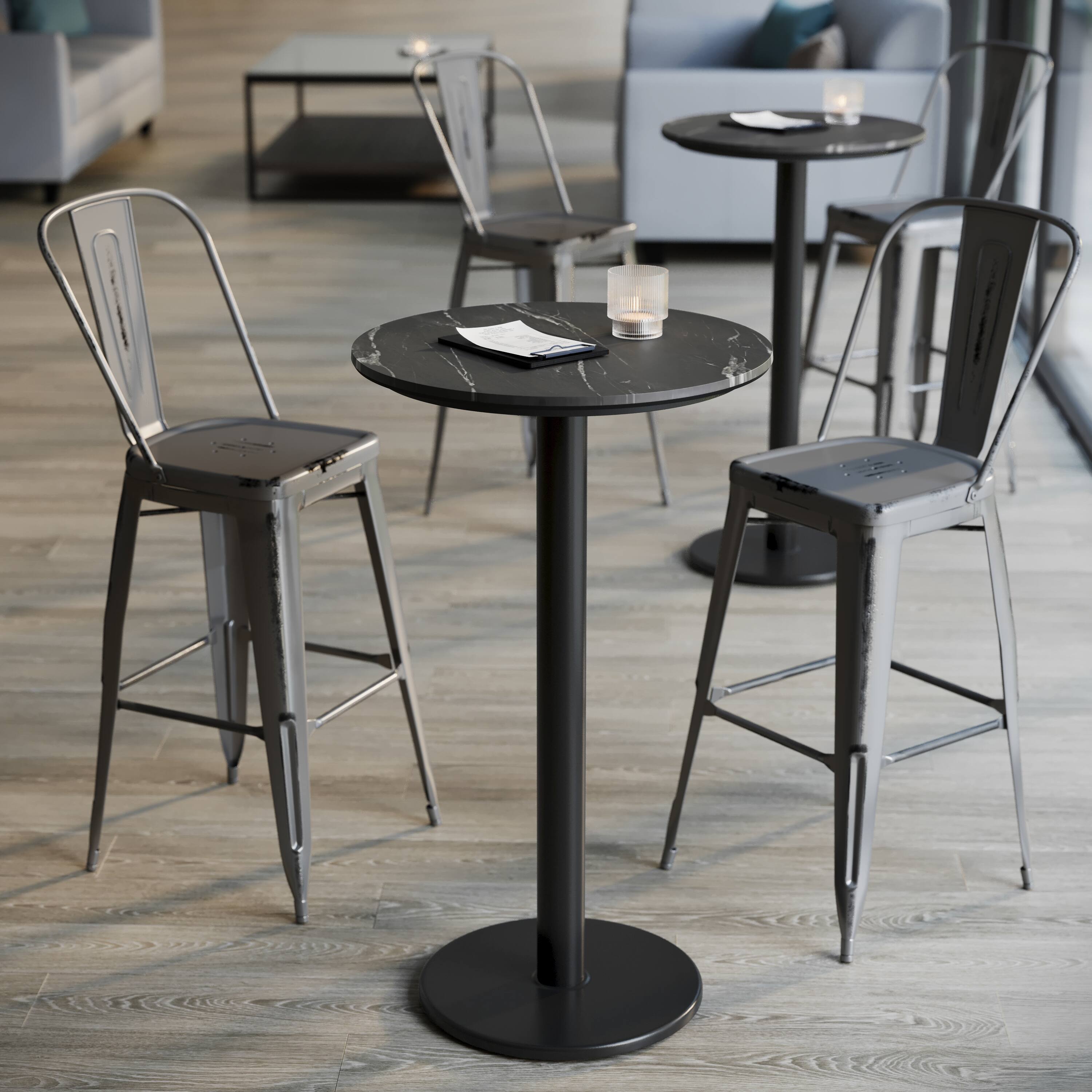 Alt View 4. Emma + Oliver - PureShield Tabletop with Seam-Free Surface Innovation and Bar Height Base - Black Faux Marble/Black Base.