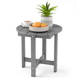 Costway - Outdoor Side Table with Weather-Resistant, Waterproof Top for Patio Deck Pool Porch - Gray
