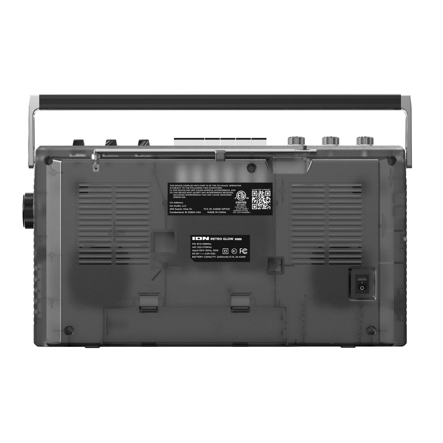 Sure, here is the corrected and grouped text from the image:

---

**ION RETROFIT**

- **Model:** ION-3000
- **Input Voltage:** 120VAC/60Hz
- **Output Voltage:** 120VAC/60Hz
- **DC Input:** 24VDC
- **DC Output:** 24VDC
- **Battery Capacity:** 2200Wh
- **Dimensions:** 14.5" x 10.5" x 5.5"
- **Weight:** 22 lbs

**OPERATION**

- **GLOW** (LED Indicator)
- **FC** (LED Indicator)

**WARRANTY:** 24 months

**MADE IN USA**

**UL LISTED**

**UL 94V-0**

**UL 94V-0**

**UL 94V-0**

**UL 94V-0**

**UL 94V-0**

**UL 94V-0**

**UL 94V-0**

**UL 94V-0**

**UL 94V-0**

**UL 