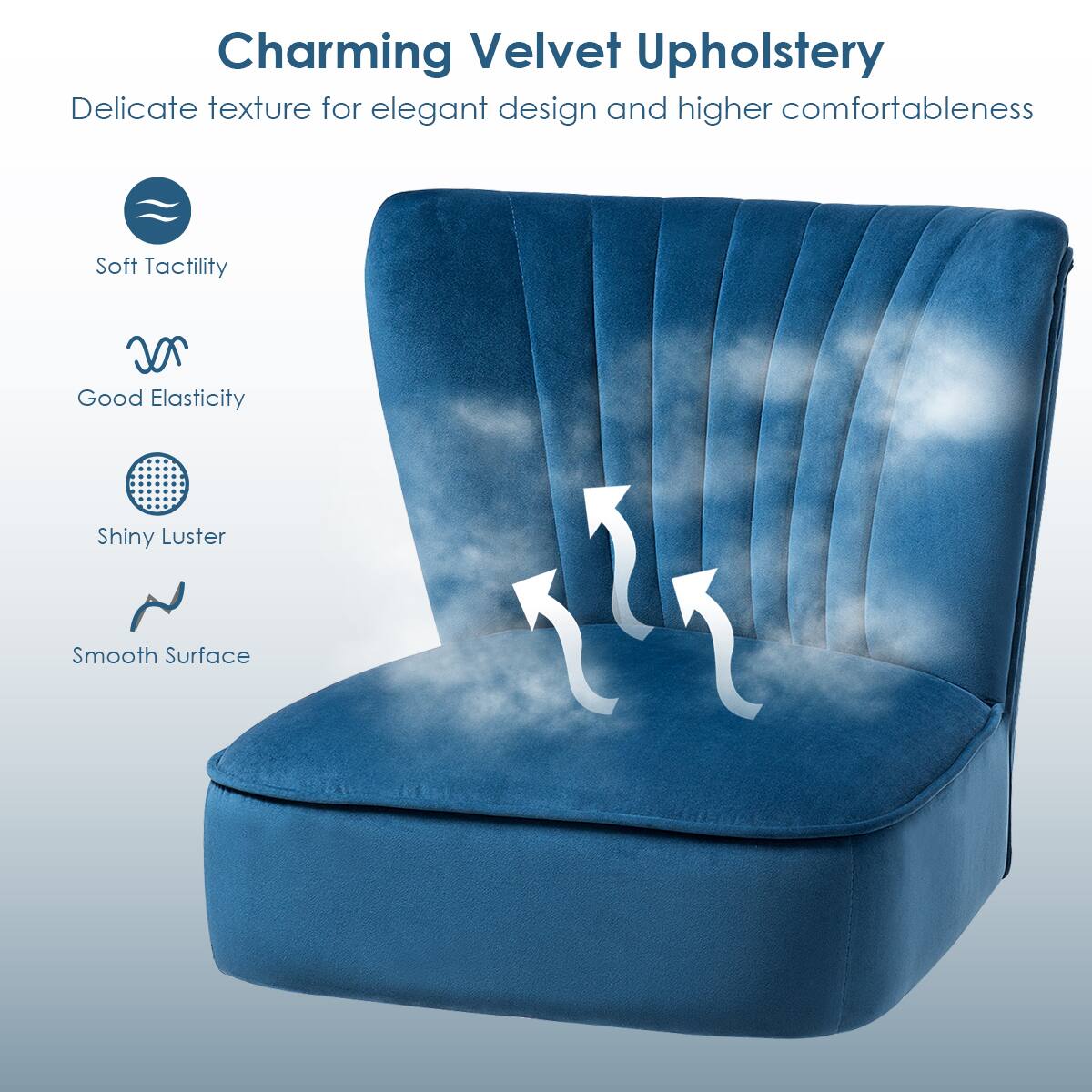 Charming Velvet Upholstery  
Delicate texture for elegant design and higher comfortableness  

- Soft Tactility  
- Good Elasticity  
- Shiny Luster  
- Smooth Surface