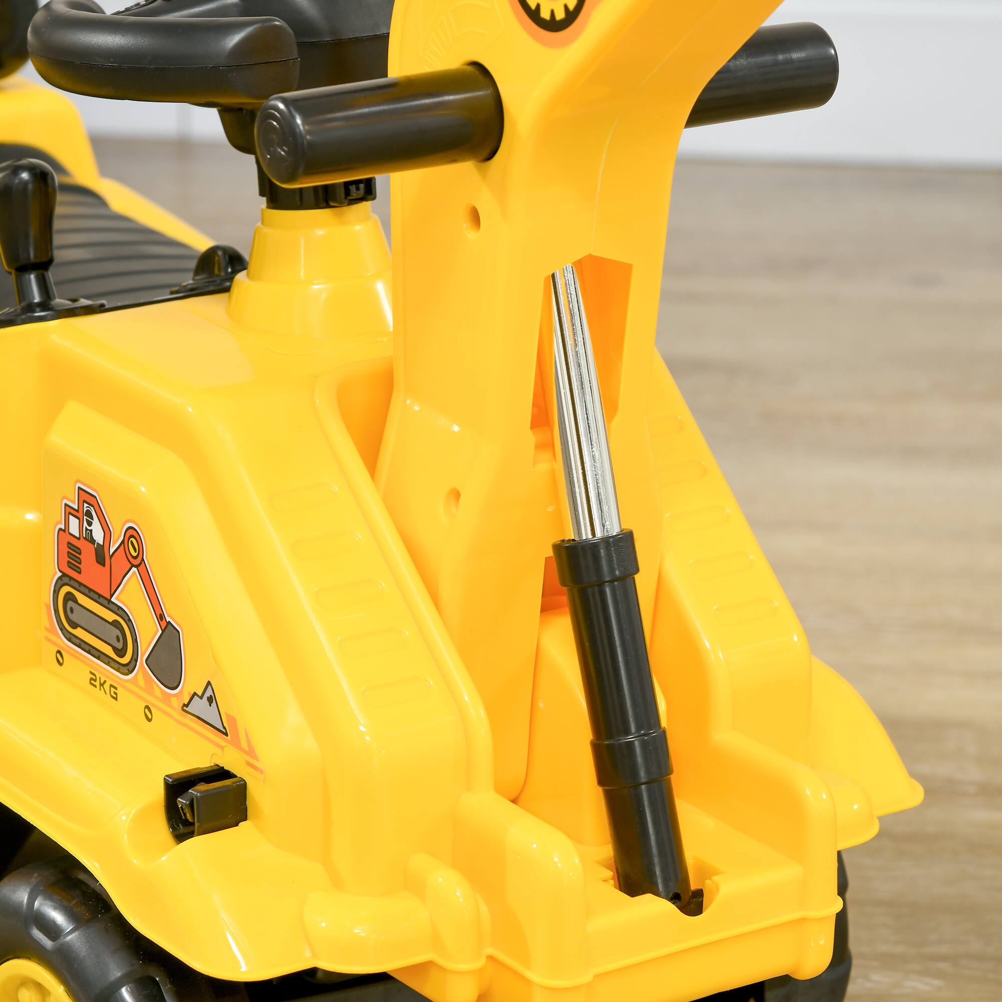 Alt View 5. Homcom - Ride On Excavator Pull Cart, Horn, Under Seat Storage, Sit and Scoot, Pretend Play, Ages 18-48 Months.