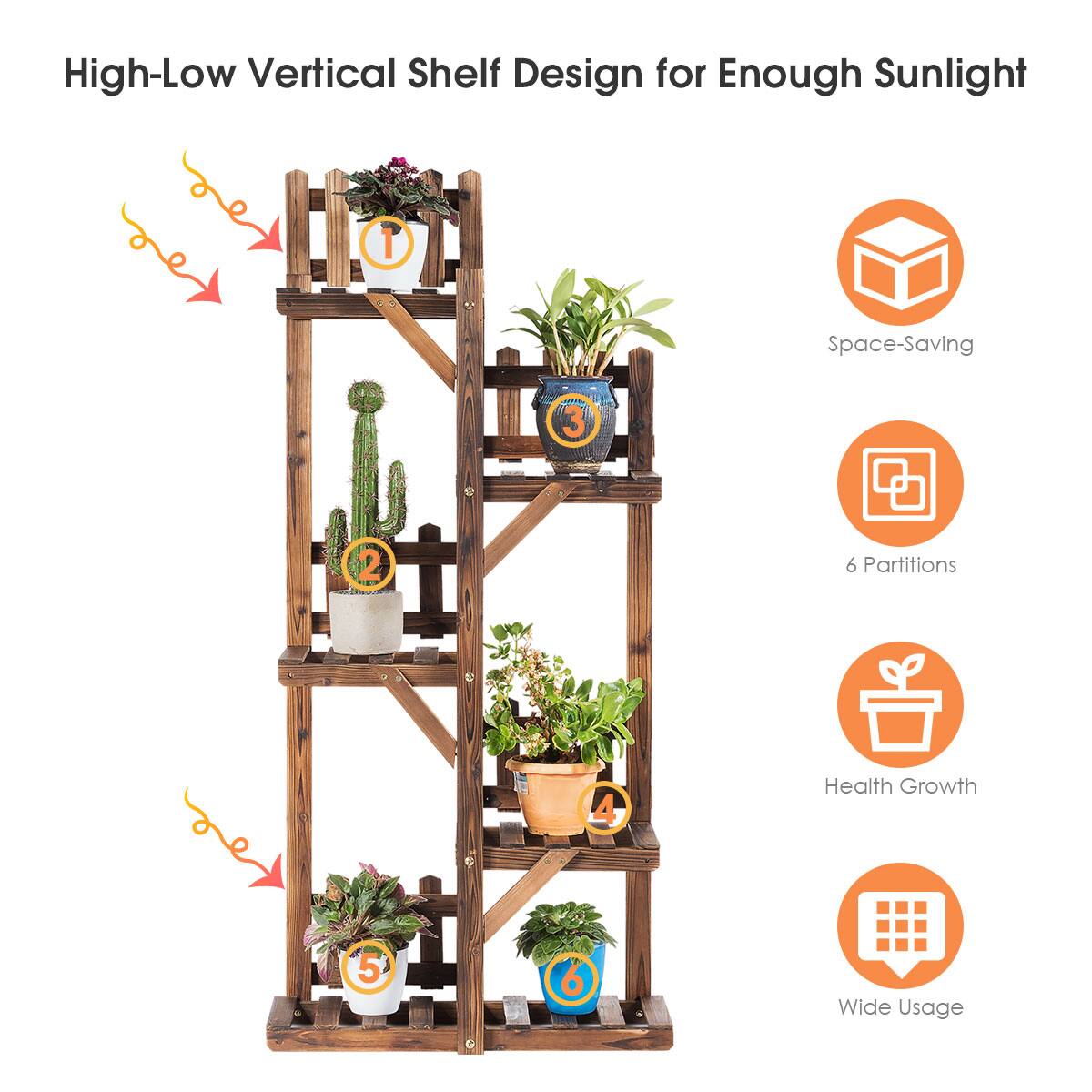 High-Low Vertical Shelf Design for Enough Sunlight 1 Space-Saving 3 2 6 Partitions 4 Health Growth 5 Wide Usage