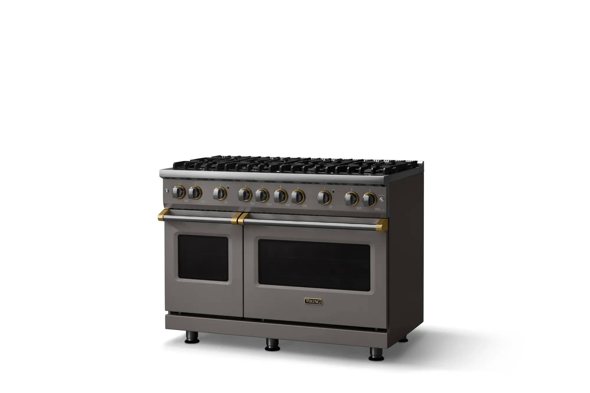 Angle. Viking - Pro 5 Series 6.1 Cu. Ft. Freestanding Sealed 8 Burner Gas Convection Range - Damascus Gray w. Brushed Brass - Damascus Gray.