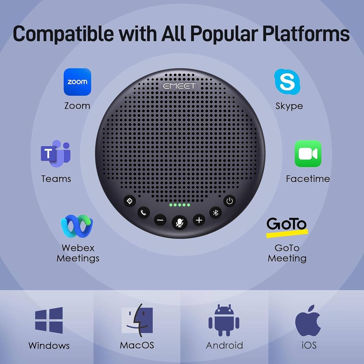 Compatible with All Popular Platforms

- Zoom
- Skype
- Teams
- Facetime
- Webex Meetings
- GoTo Meeting

- Windows
- MacOS
- Android
- iOS