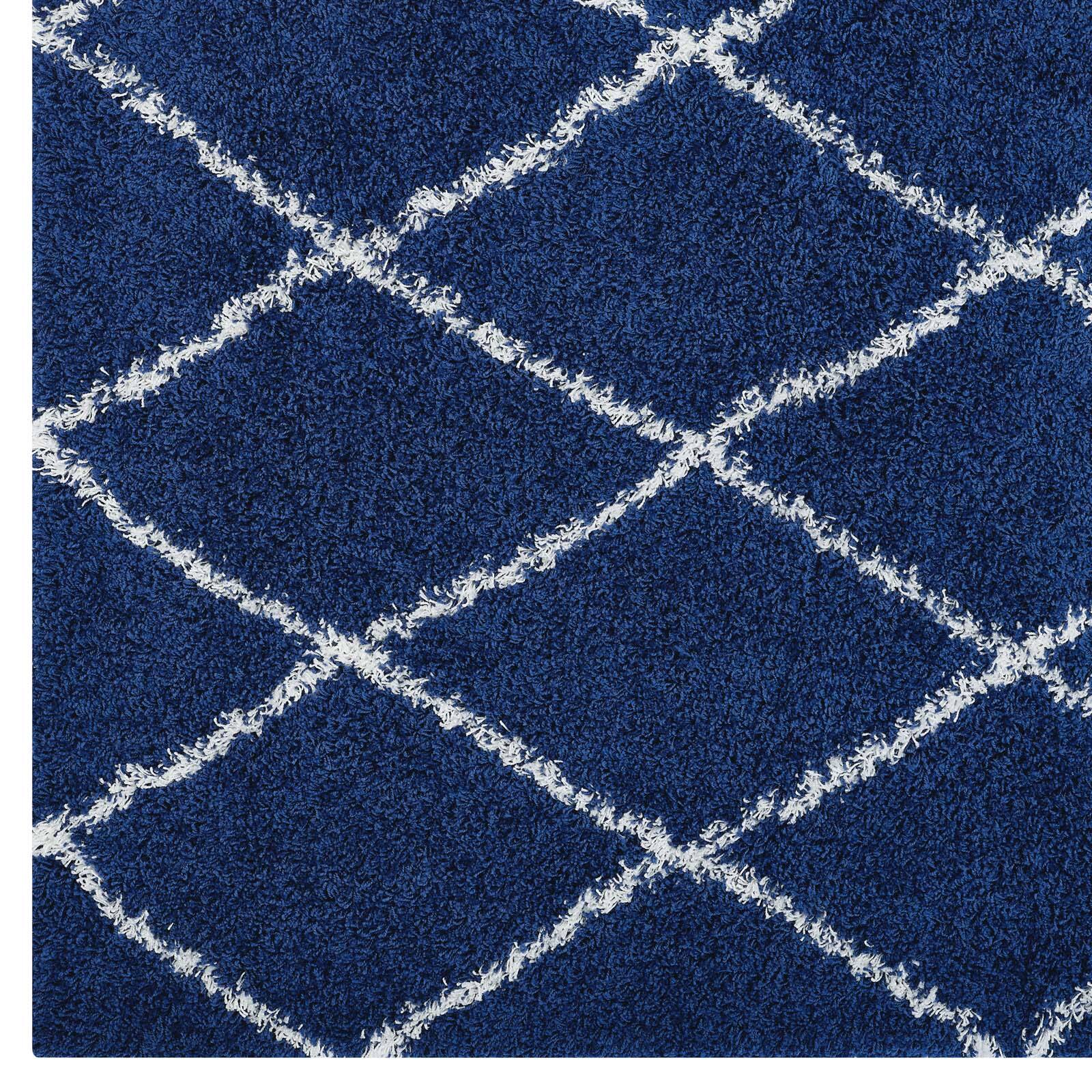 Alt View 1. Modway - Toryn Diamond Lattice Shag Area Rug - Navy and Ivory.