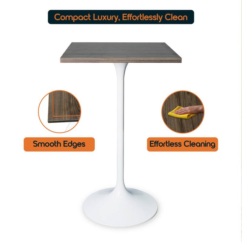 LeisureMod Verve 24 Inch Square Bar Height Table with MDF Top and White ...