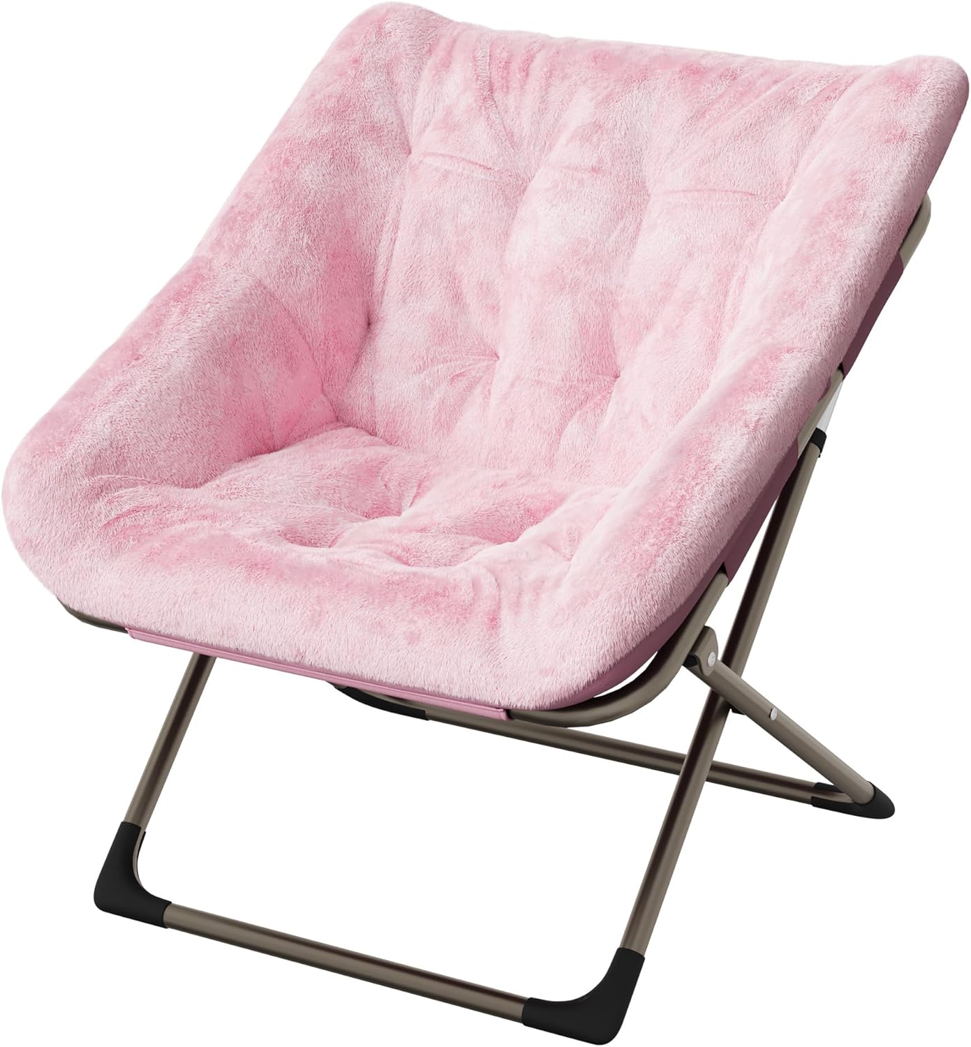 Angle. Jojoka - Foldable Dish Saucer Chair - Rabbit Fur Comfy Lounge Chair with Metal Frame for Kids, Teens & Adults - Pink.