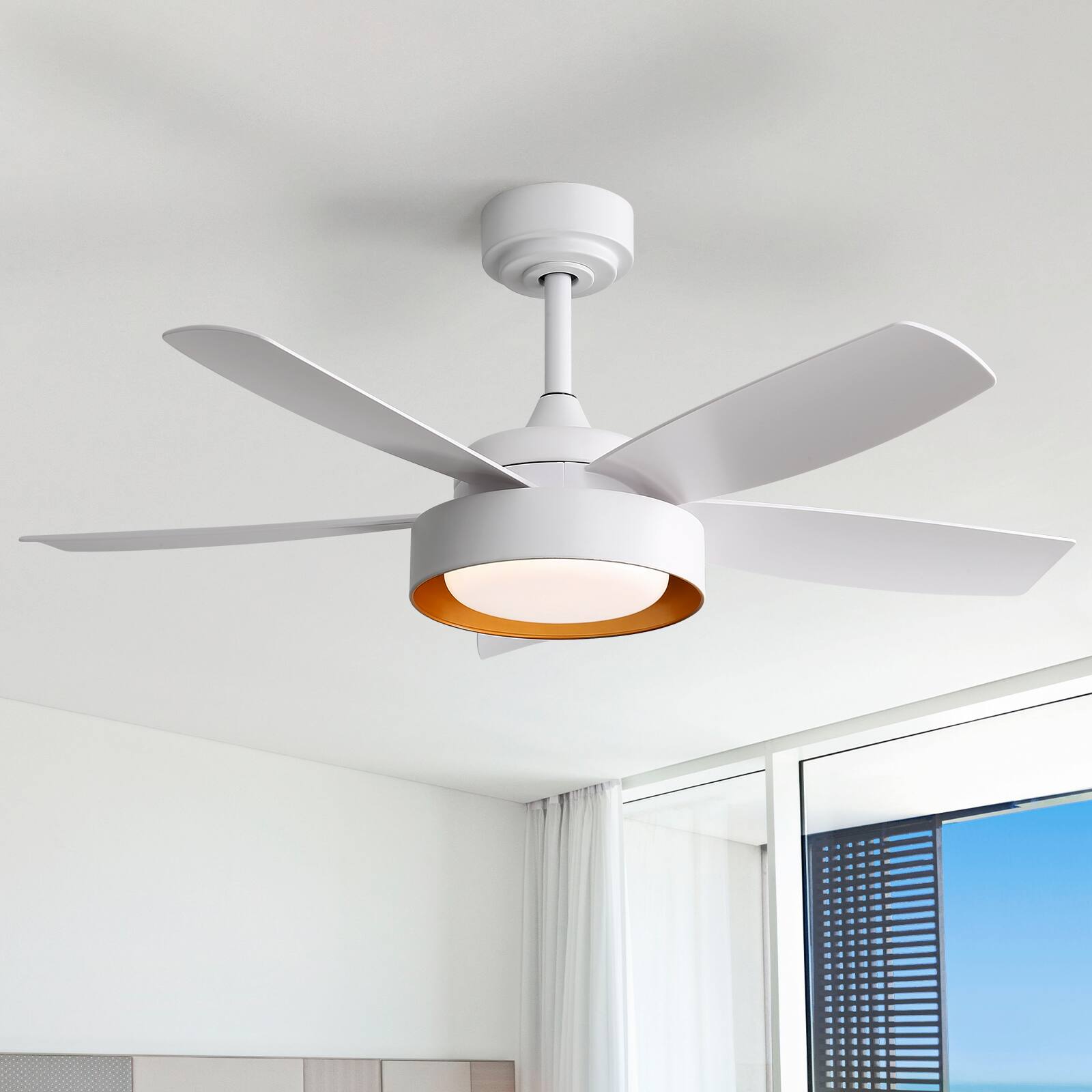 Sofucor - 42 Inch Ceiling Fan with Lights and Remote Control Bedroom Ceiling Fan Noiseless Timer & 6 Speed & Reversible DC - White