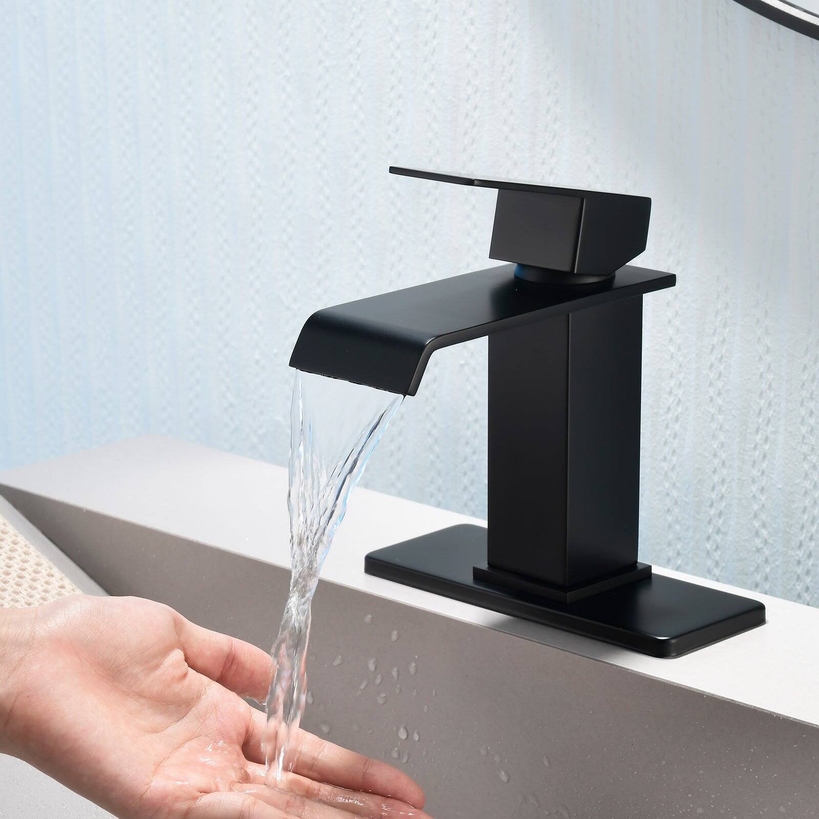 Alt View 4. Boyel Living - Black Faucet SUS304 Waterfall Spout cUPC Cartridge 60cm Supply Line Pop Up Drain - Matte Black.