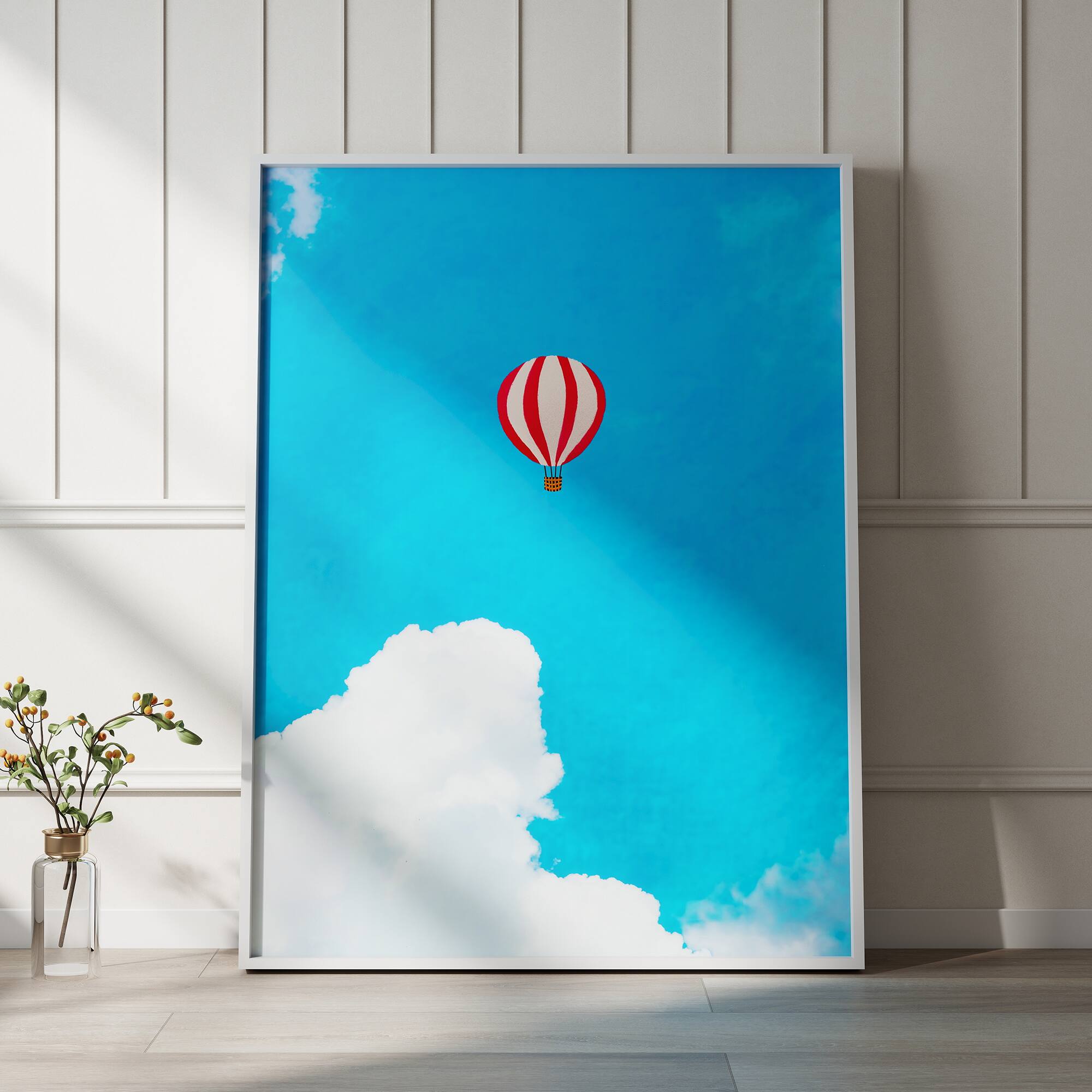 Alt View 6. HOMLUX - 1 Piece Framed Hot Air Balloon Canvas Wall Art Sky Cloud Landscape Wall Decor Decorative Canvas Print 36 in. x 24 in. - Multi-Colored.