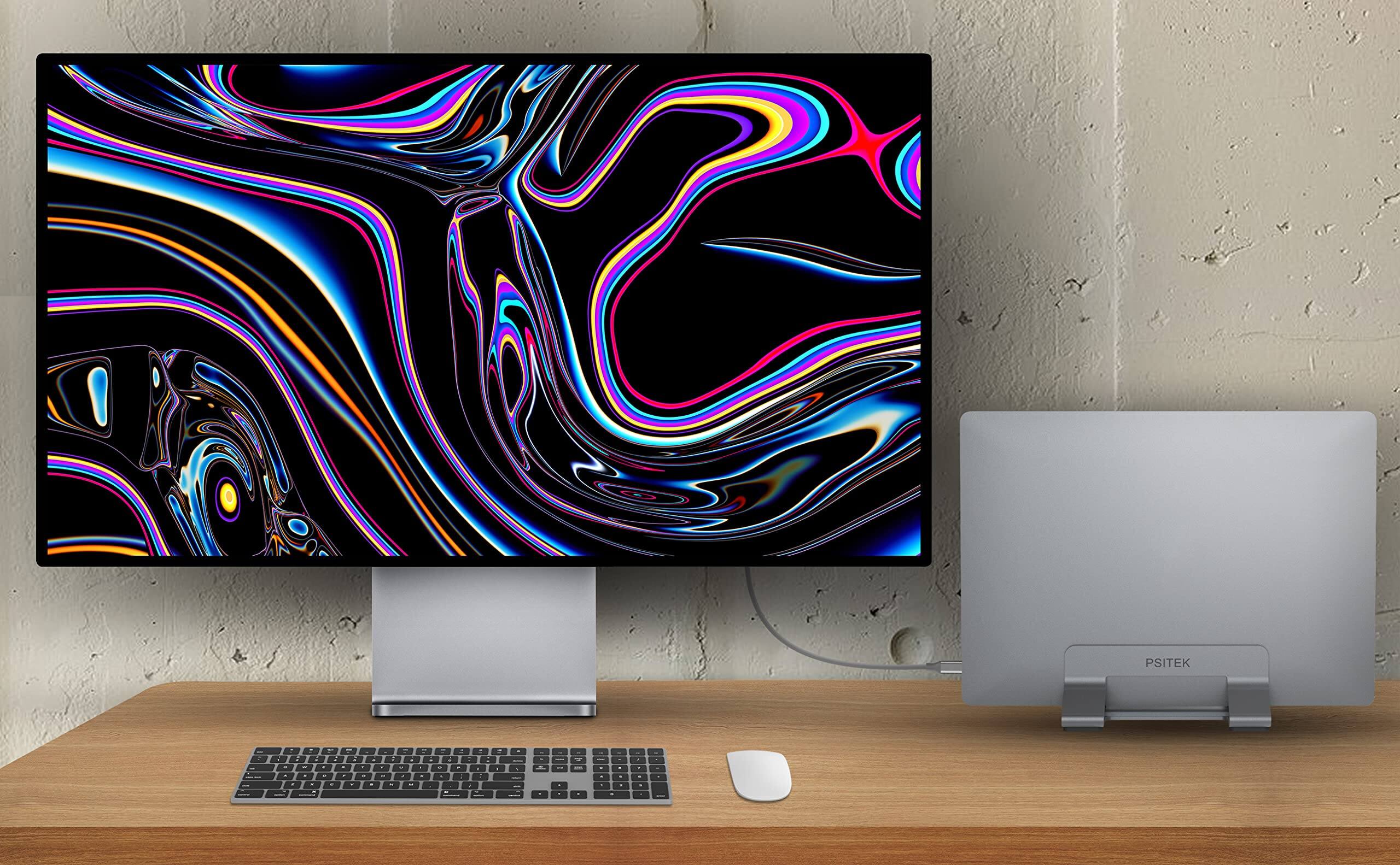 Angle. HongFei - Aluminum Vertical Laptop Stand Dock Holder, Adjustable Slot Width 12-42mm, Space-Saving Upright Storage for Laptops - Space Gray.