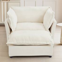LUCKY ONE - 45.2" Modern Armchair Sofa w/ Movable Ottoman Wide Seat Curved Armrests & Pillows - Beige