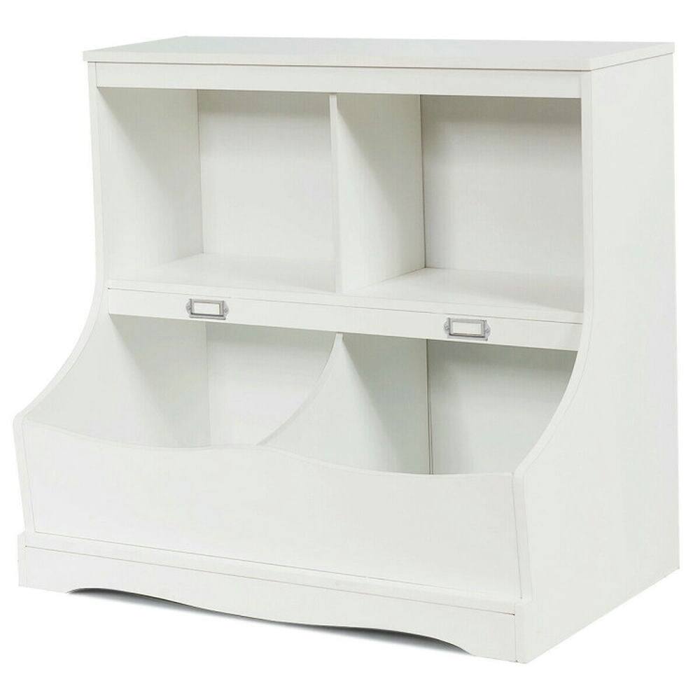 Back. Kadyn - Kids Floor Cabinet Multi-Functional Bookcase -White, Kids Toy Storage for Kids, Boys, Girls, Nursery - White.