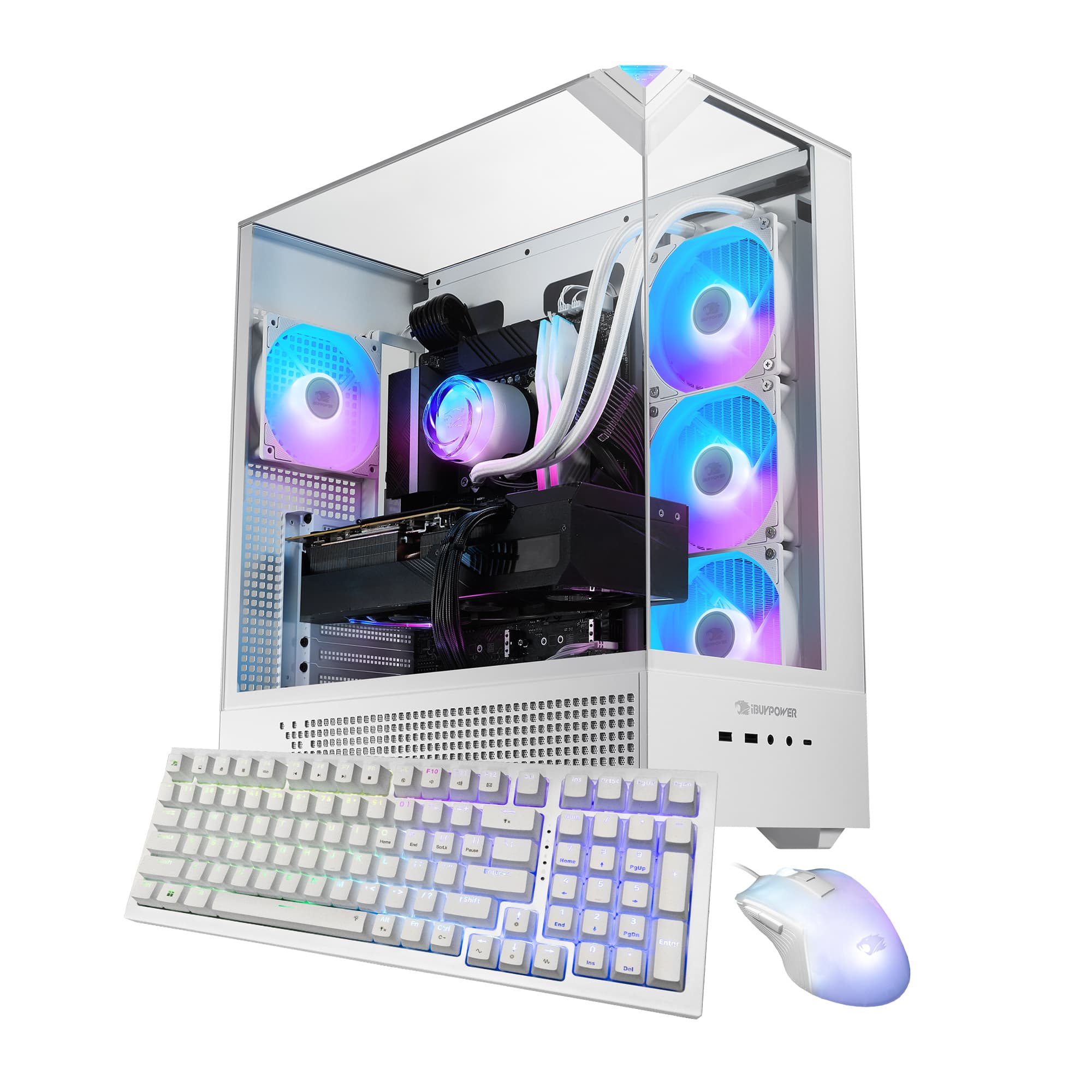 Front. iBUYPOWER - iBUYPOWER - Element White Gaming Desktop PC - AMD Ryzen 9 9900X, NVIDIA GeForce RTX 5070 12GB, 32GB DDR5 RGB,2TB NVMe - White.
