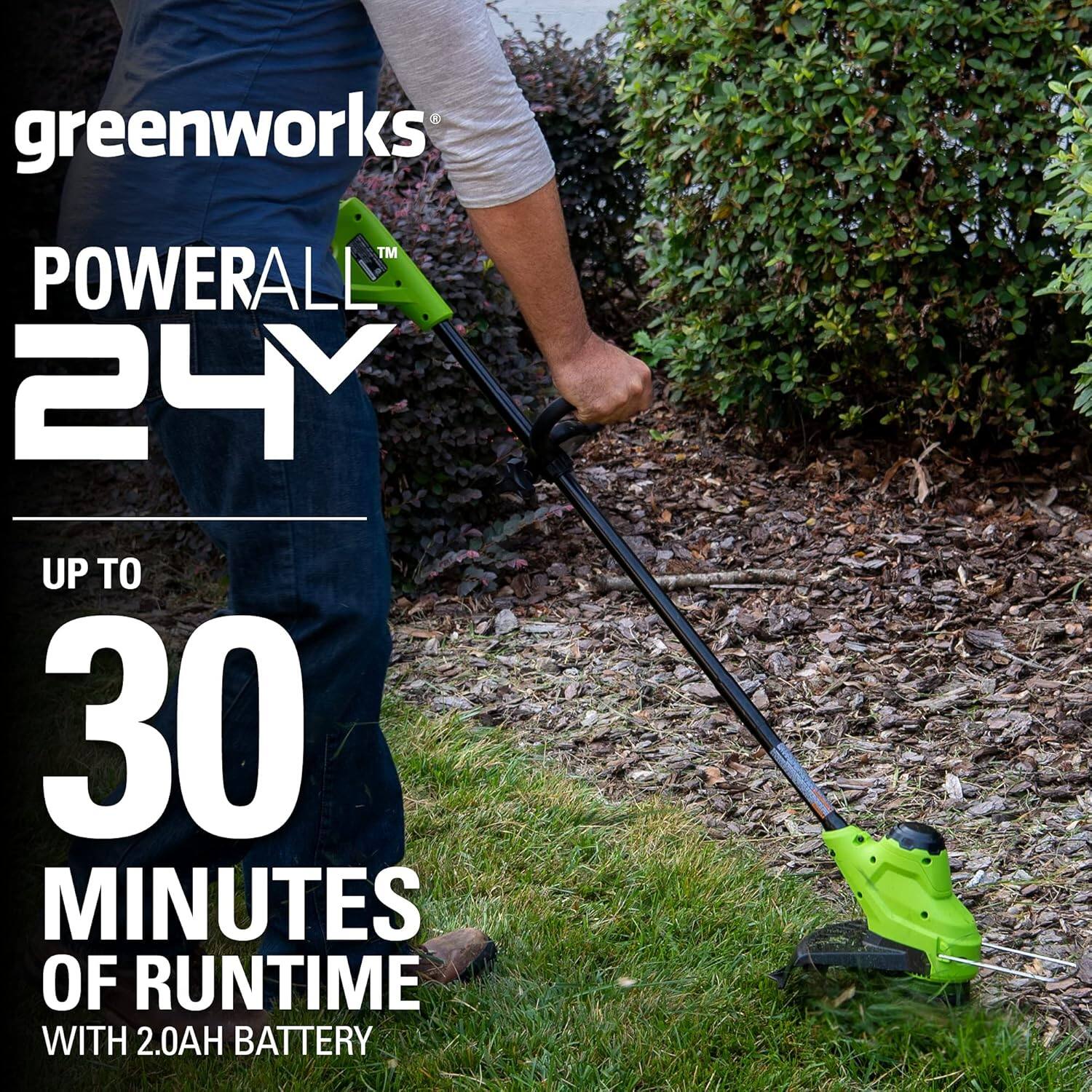 greenworks™ POWERALL 24V  
UP TO 30 MINUTES OF RUNTIME WITH 2.0AH BATTERY