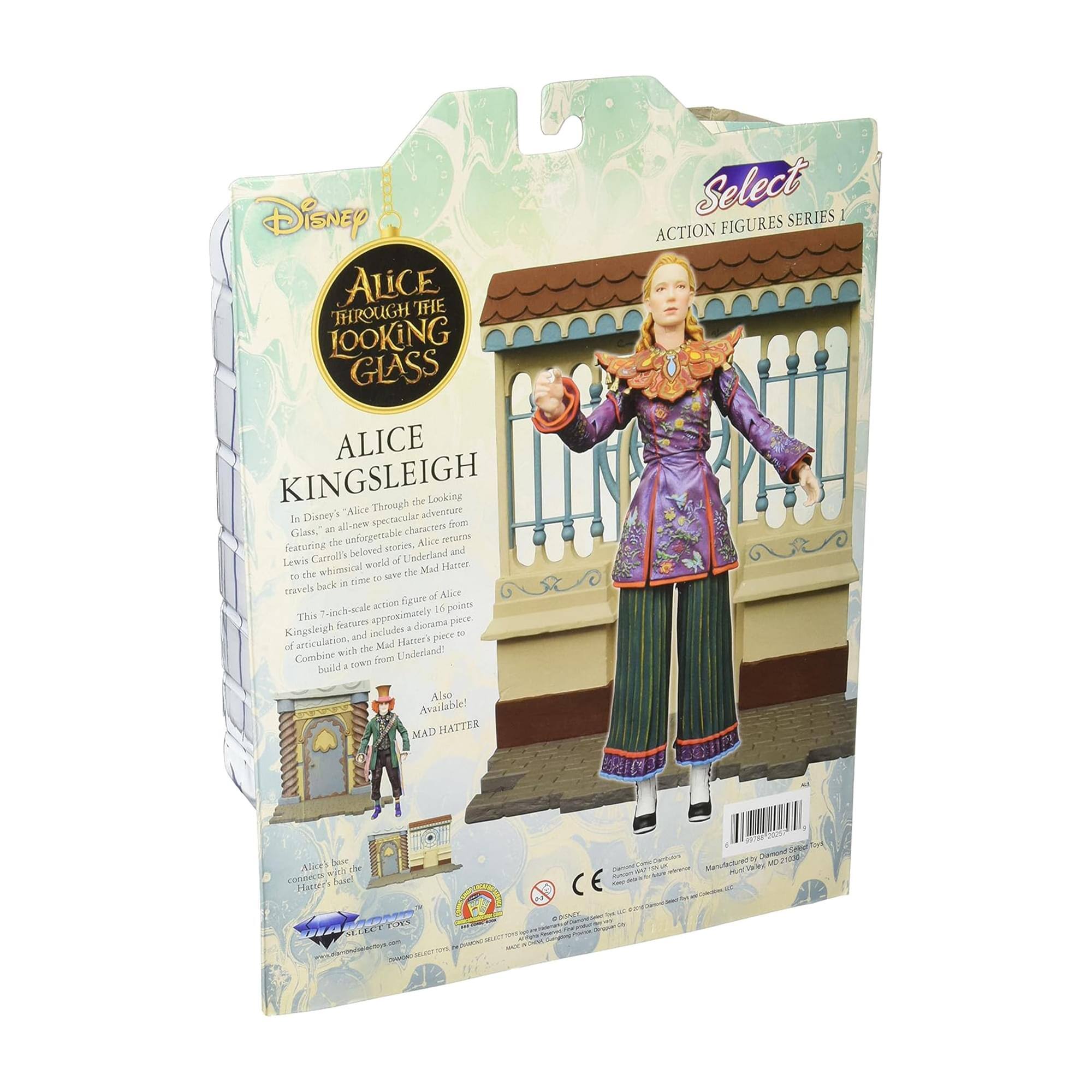 Disney ALICE THE THROUGH LOOKING GLASS ALICE KINGSLIEGH Through the Looking Glass In Disney's "Alice Through the Looking Glass," the unforgettable Alice returns to the whimsical world of Wonderland and the Mad Hatter. This 7-inch-scale action figure of Alice Kingsleigh features approximately 16 points of articulation, and a diorama piece. Combine with the Mad Hatter's piece to build a tower from Wonderland! Also Available! MAD HATTER