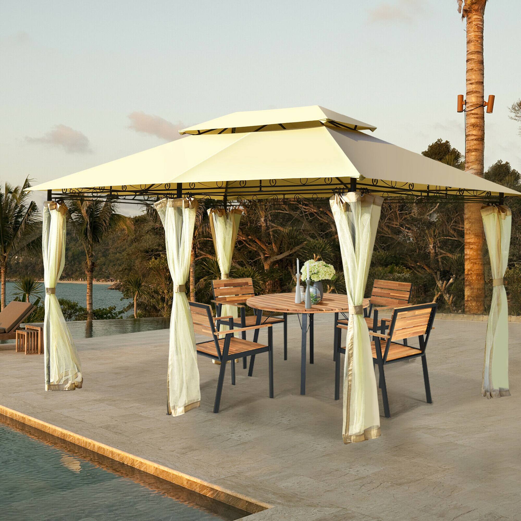 Alt View 3. Costway - Costway 2-Tier 10'x13' Steel Gazebo Canopy Tent Shelter Patio Garden Outdoor Netting - Beige.