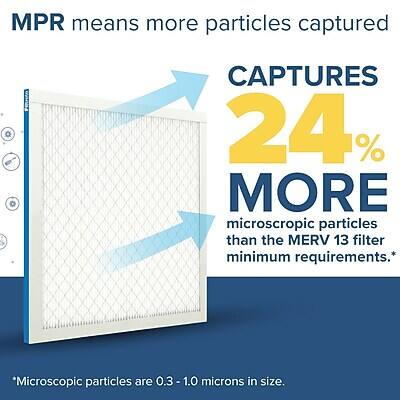 MPR means more particles captured

CAPTURES 24% MORE microscopic particles than the MERV 13 filter minimum requirements.*

*Microscopic particles are 0.3 - 1.0 microns in size.