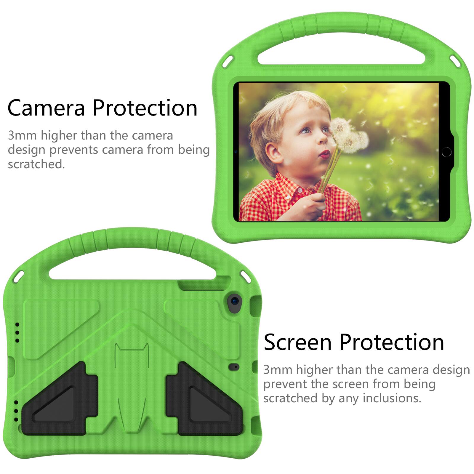 Camera Protection  
3mm higher than the camera design prevents camera from being scratched.  

Screen Protection  
3mm higher than the camera design prevent the screen from being scratched by any inclusions.