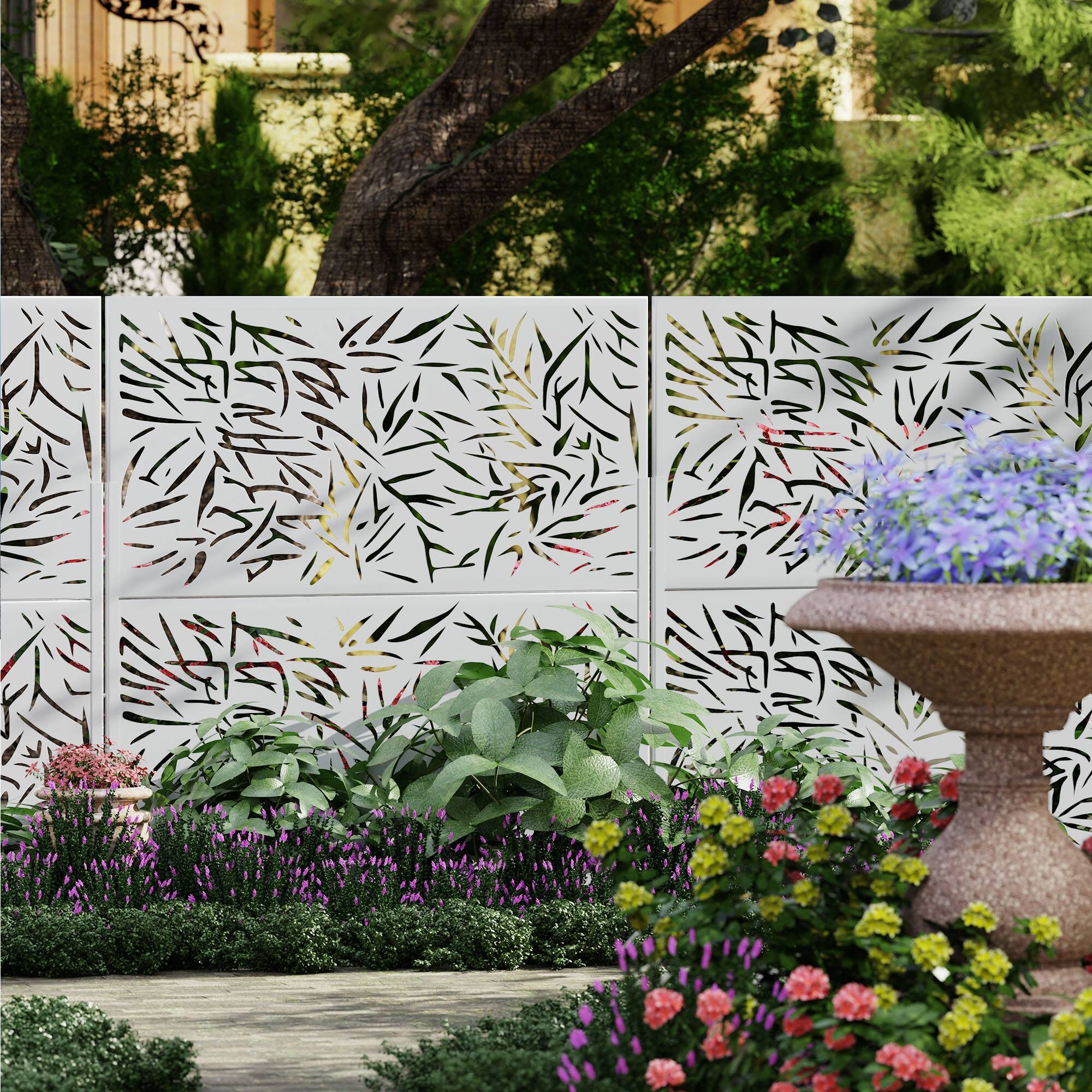 Alt View 1. PexFix - 72 in. x 47 in. Bamboo Pattern Metal Outdoor Privacy Screen & Panels, Freestanding Garden Divider Fence - White.