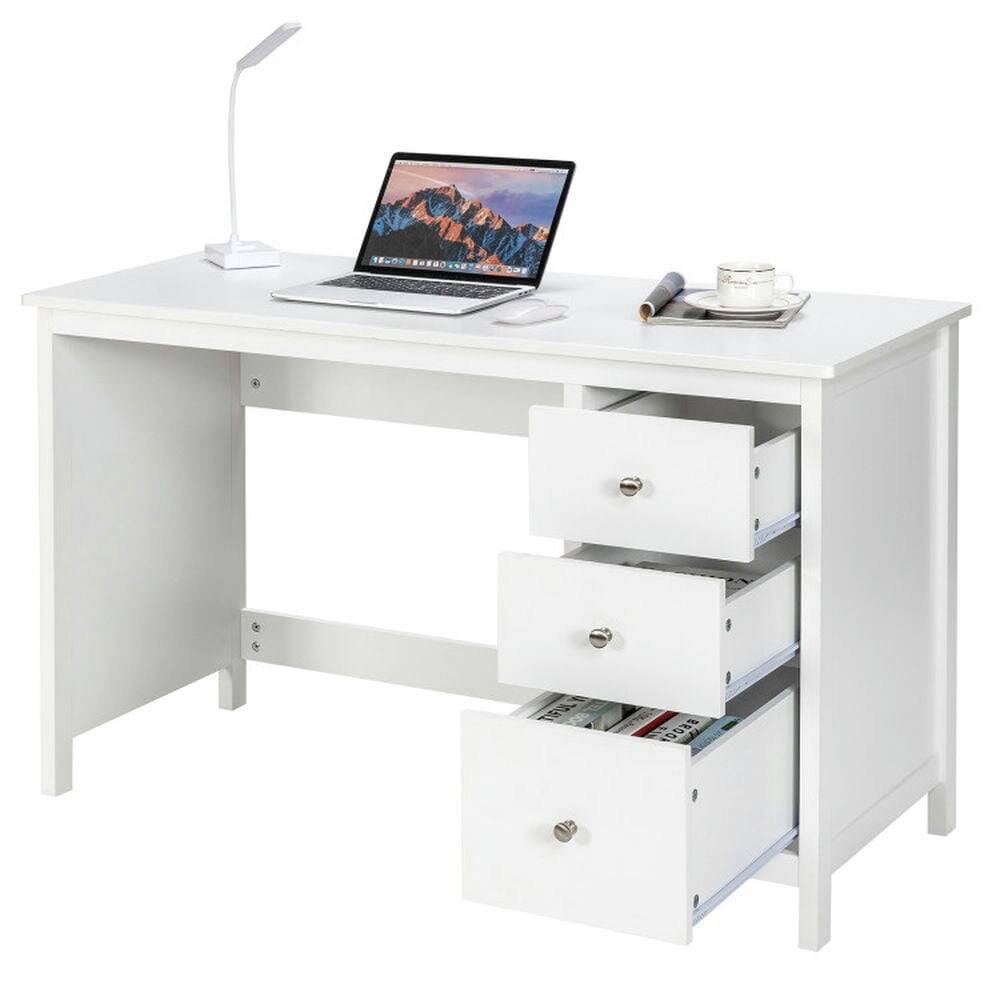Alt View 4. Resenkos - 3-Drawer Home Office Study Computer Desk with Spacious Desktop-White, Home Office Desks, Gaming Computer Desks for Study - White.