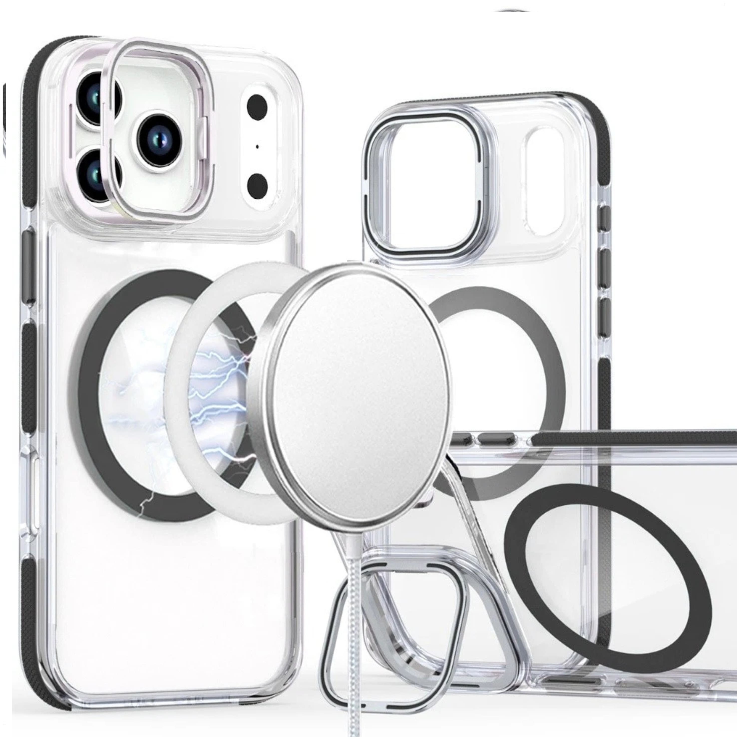 Kitcheniva - Magnetic Circle Camera Lens Stand Case With Tempered Glass For iPhone 17 Pro Max - Black price history on PriceWatchPro