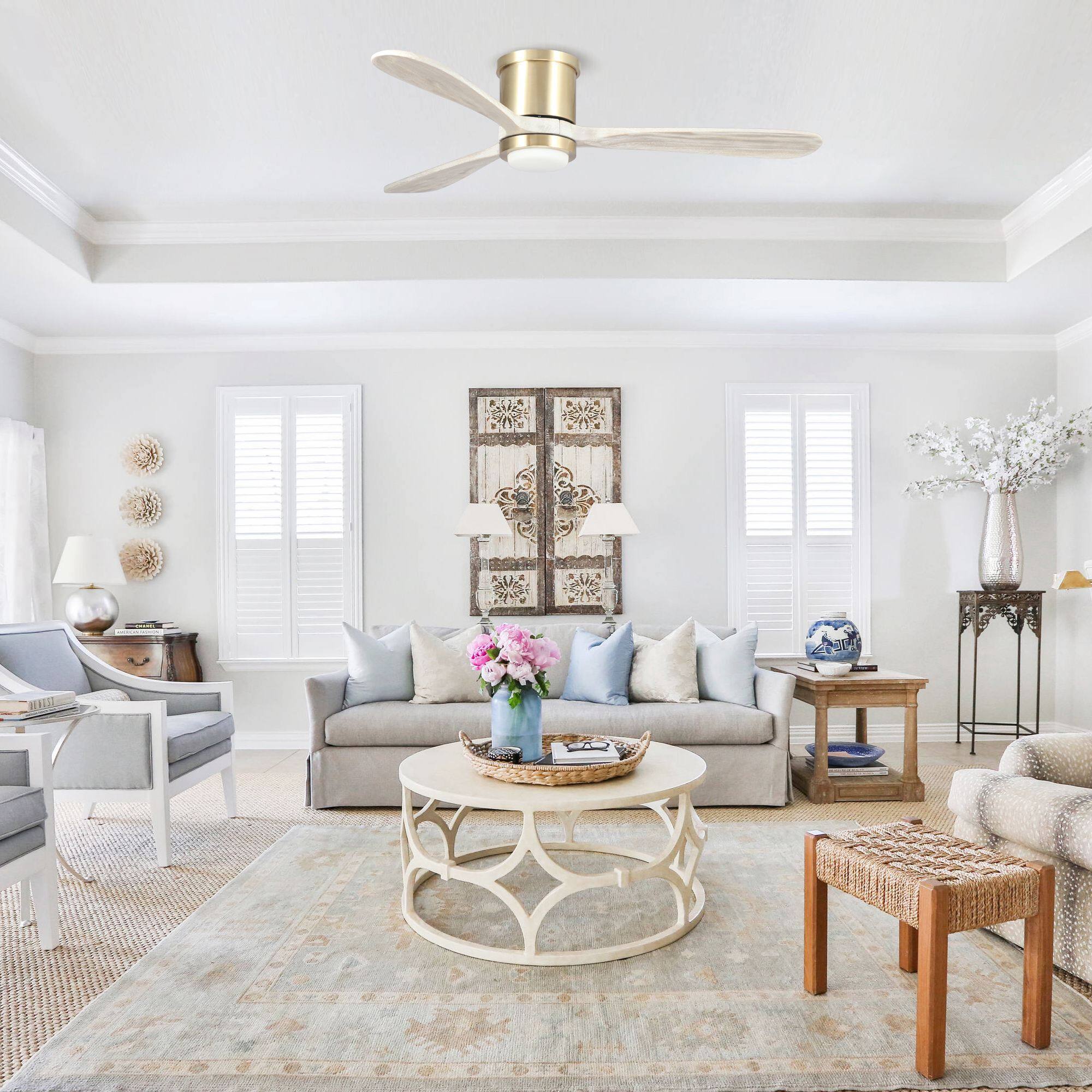 Back. Parrot Uncle - 52" Gold Low Profile Smart Ceiling Fan with Light and Remote Control, App Control, Voice Control - Gold.