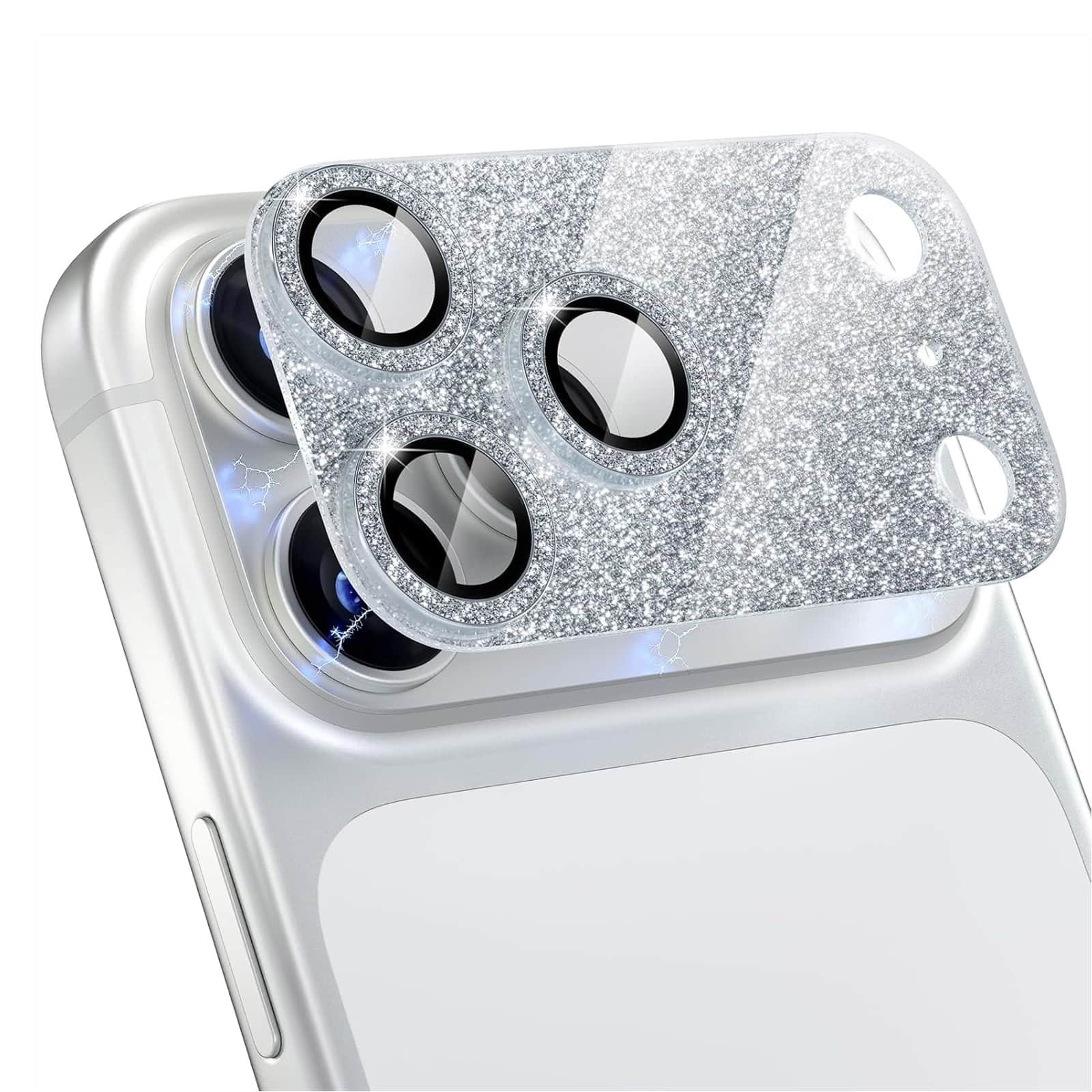 Dteck - Bling Glitter Camera Lens Protector for Apple iPhone 17 Pro Max with 9H Tempered Glass - Silver