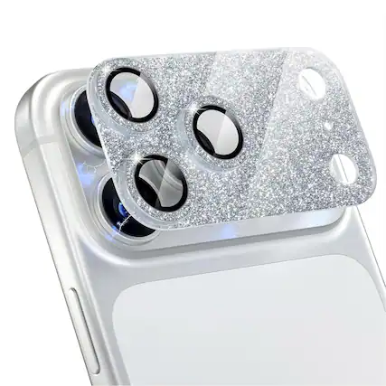 Front. Dteck - Dteck Bling Glitter Camera Lens Protector for Apple iPhone 17 Pro with 9H Tempered Glass - Silver.