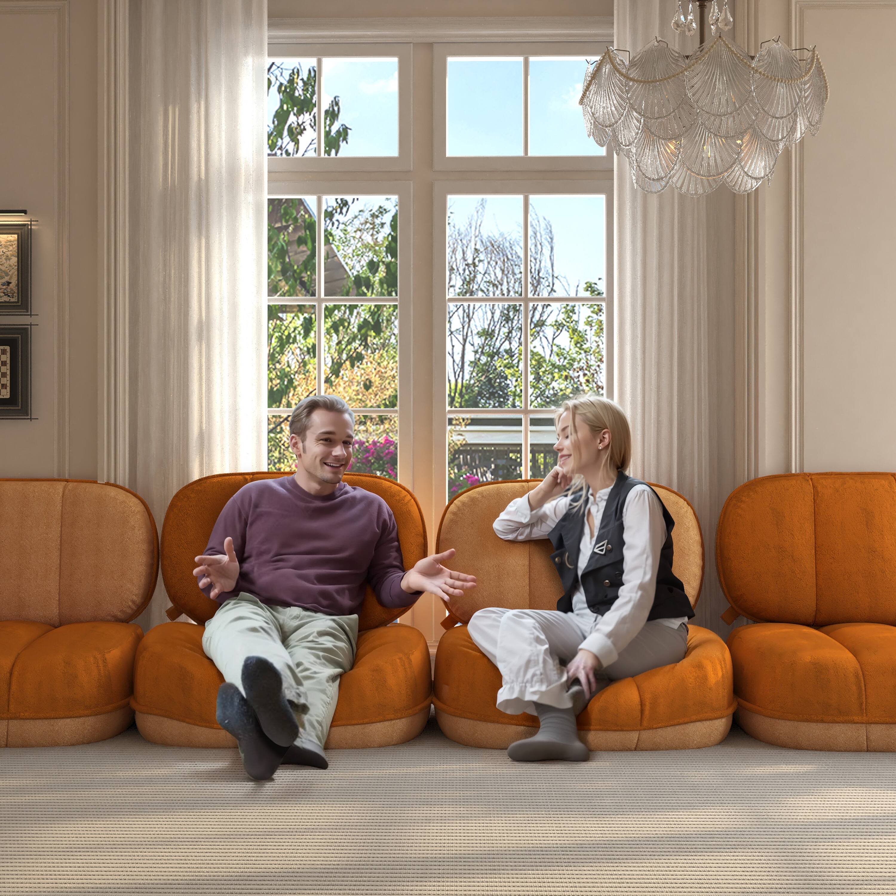 Alt View 2. wowmax - Modular Floor Sofa with Backrest, Reversible Colors Lazy Sofa Floor Pillow Seating, Flexible Lounge Chair Futon Sectiona - Orange.