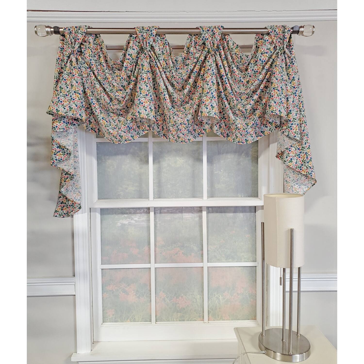 Angle. RLF Home - RLF Home 3" Rod Pocket High Quality Fabric Petite Flower 3-S Victory Swag for Windows 54" x 15" Multi - Multi.