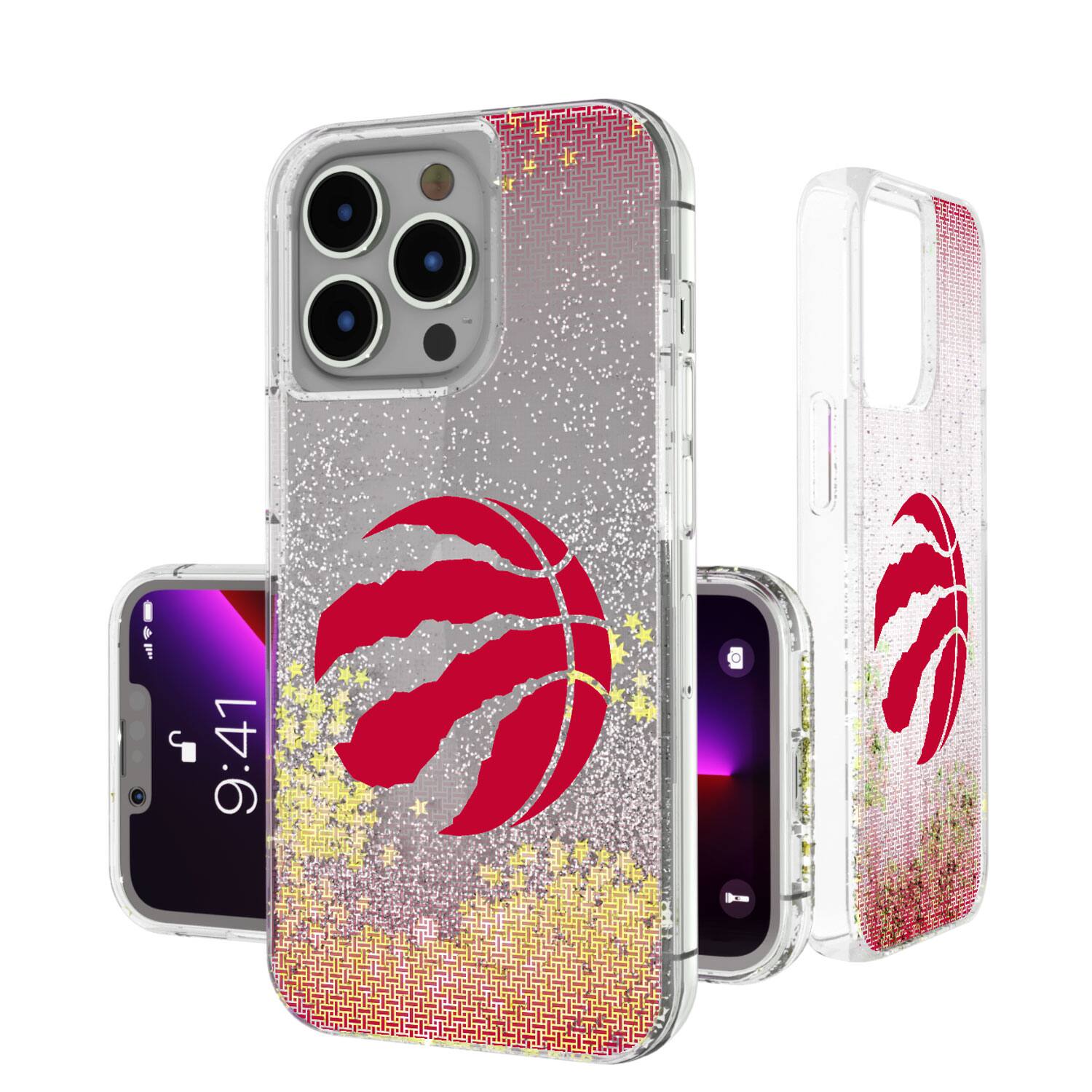 Front. Keyscaper - Toronto Raptors Linen Logo iPhone Glitter Case - 14 Plus - Multicolor.