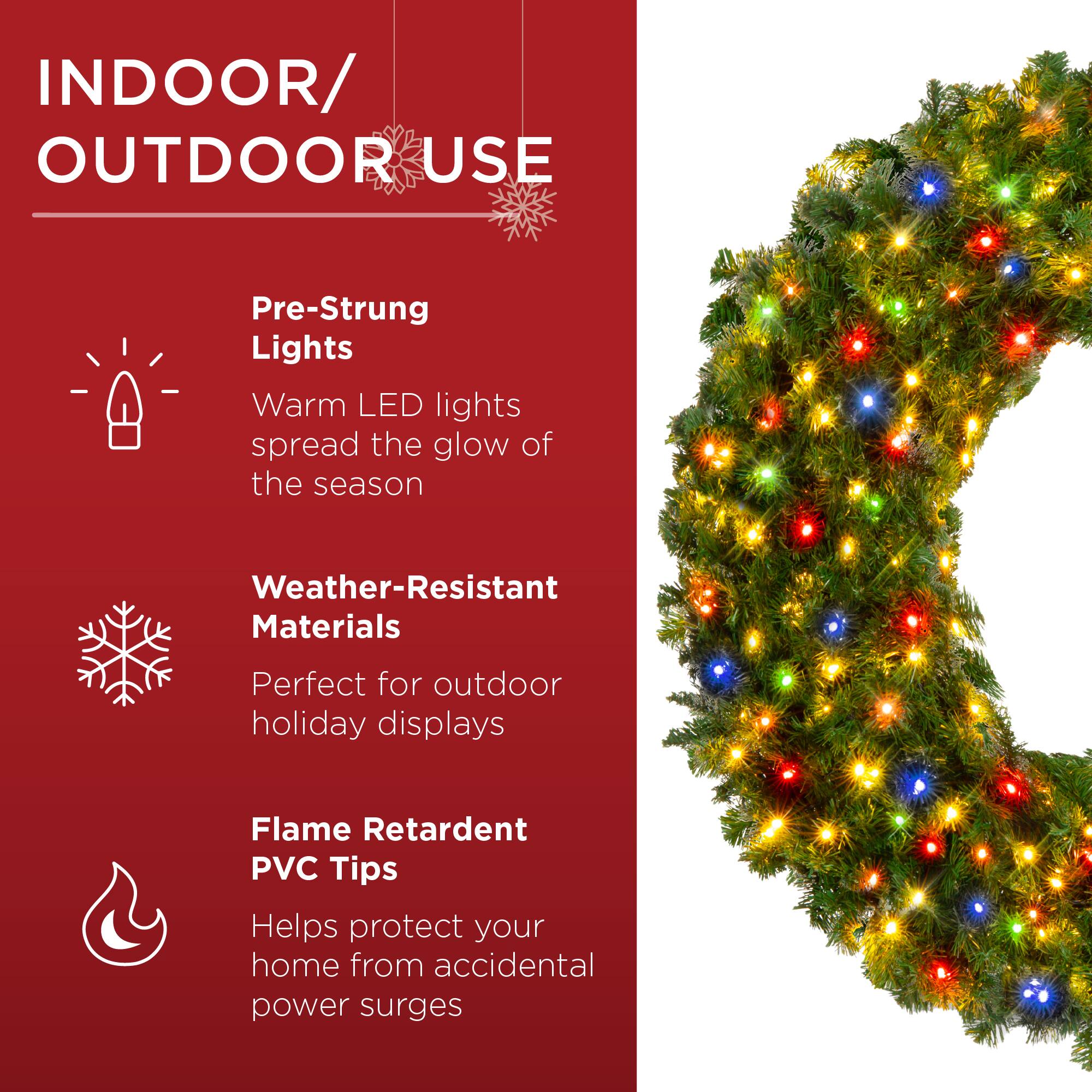 INDOOR/OUTDOOR USE

Pre-Strung Lights  
Warm LED lights spread the glow of the season

Weather-Resistant Materials  
Perfect for outdoor holiday displays

Flame Retardant PVC Tips  
Helps protect your home from accidental power surges