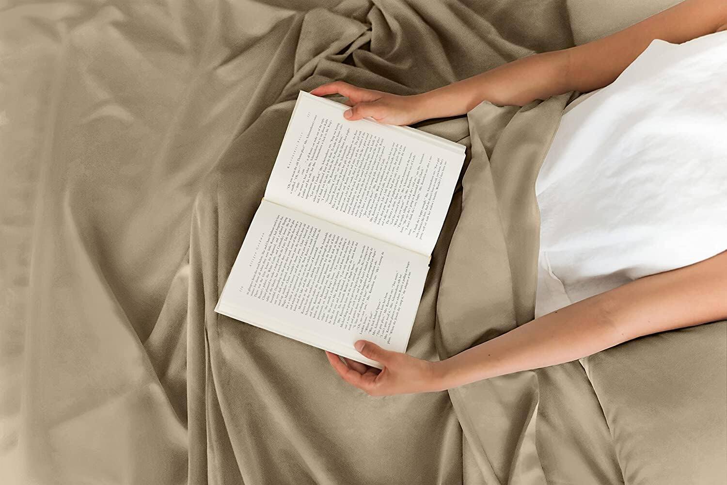 Alt View 1. CGK Linens - Luxury 1000 Thread Count 4 Piece Sheet Set - Soft & Premium 100% Cotton Sateen - Queen - Cream.