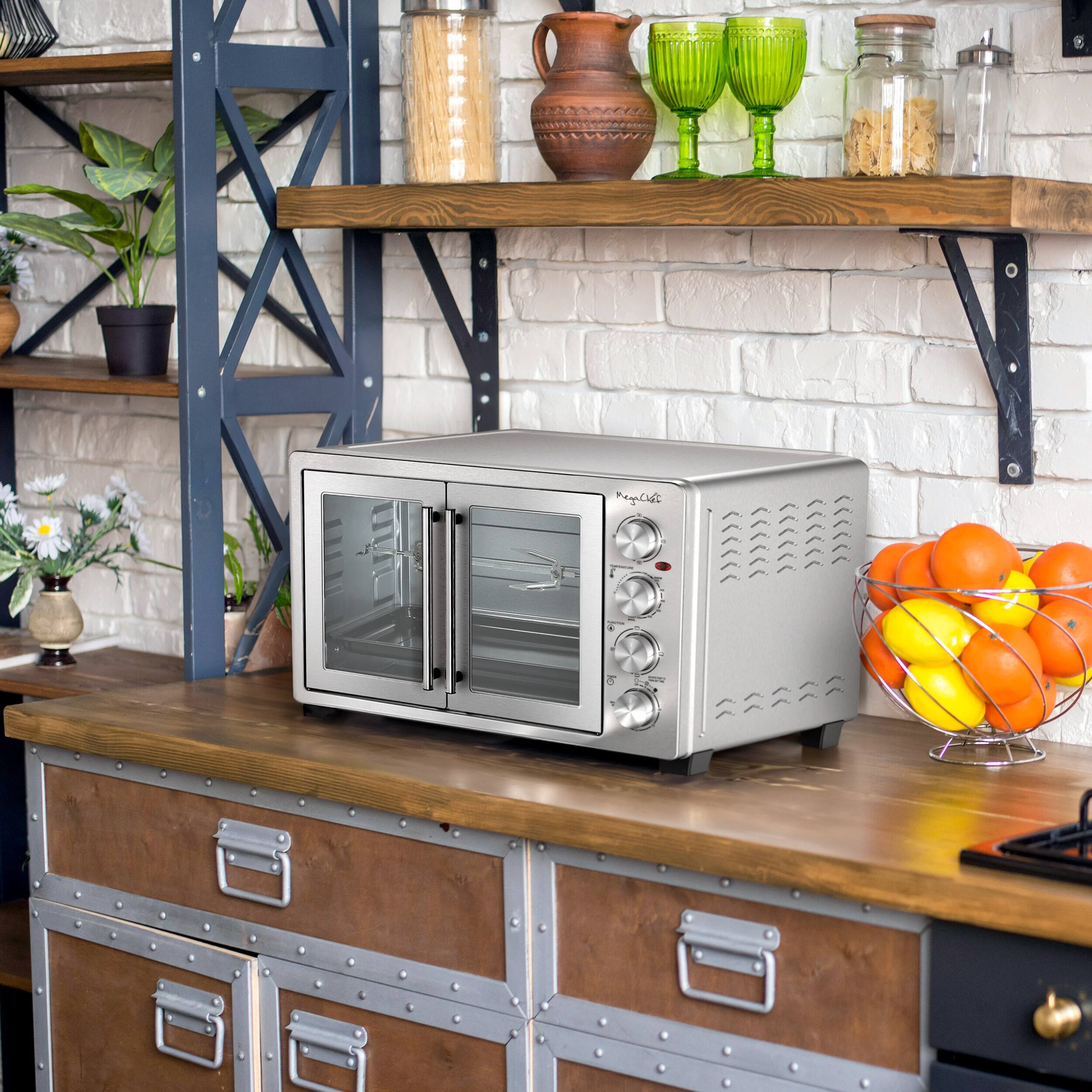 Alt View 10. MegaChef - MegaChef 47.6 Quart Electric French Door Rotisserie Convection Counter Top Oven - Silver.