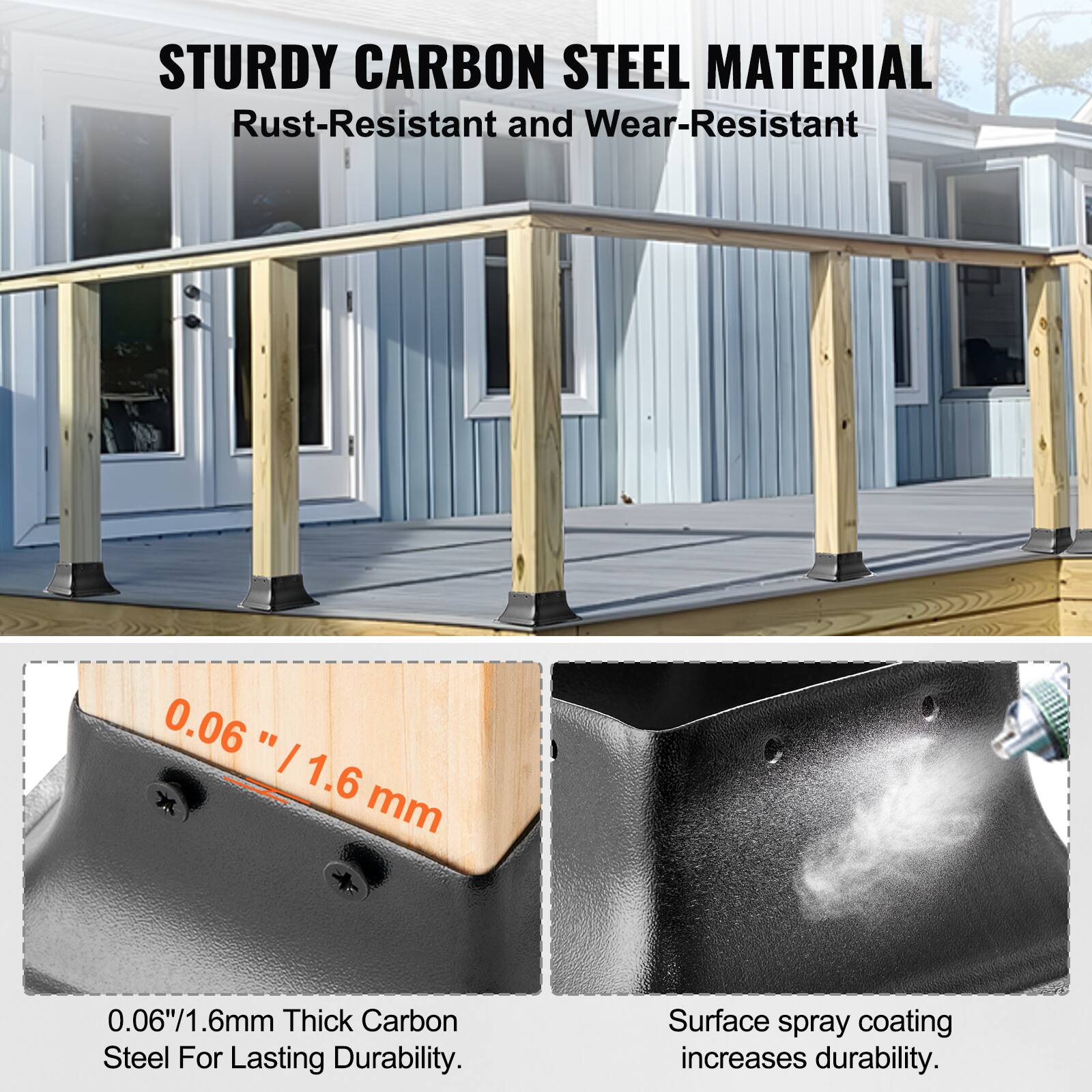 STURDY CARBON STEEL MATERIAL  
Rust-Resistant and Wear-Resistant  

0.06" / 1.6 mm  
0.06"/1.6mm Thick Carbon Steel For Lasting Durability.  

Surface spray coating increases durability.