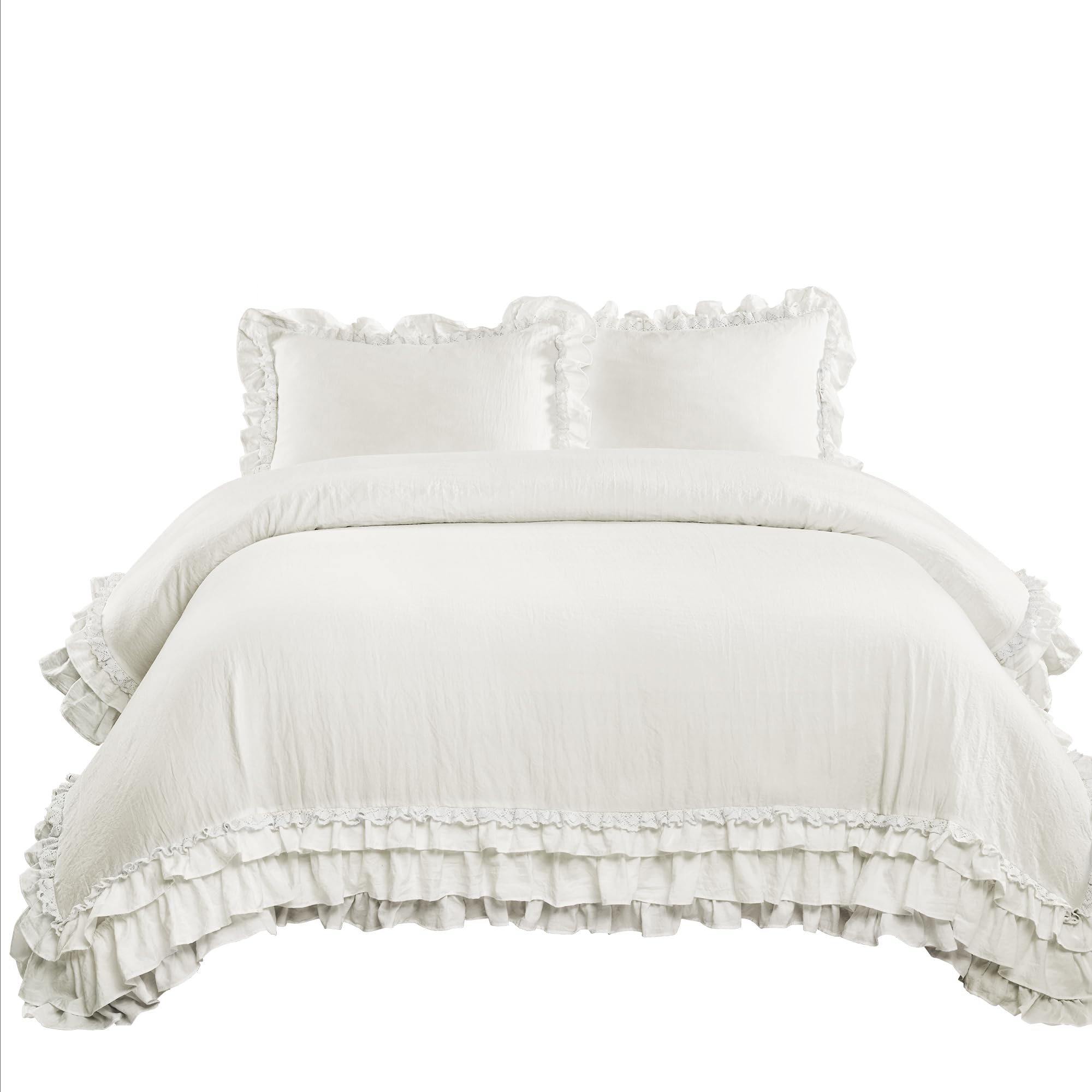 Alt View 5. Comfort Essence - Ella Ruffle Lace Comforter 3 Piece Set Fullqueen Cute Queen Bedding Coquette Trim - White-King-Duvet.