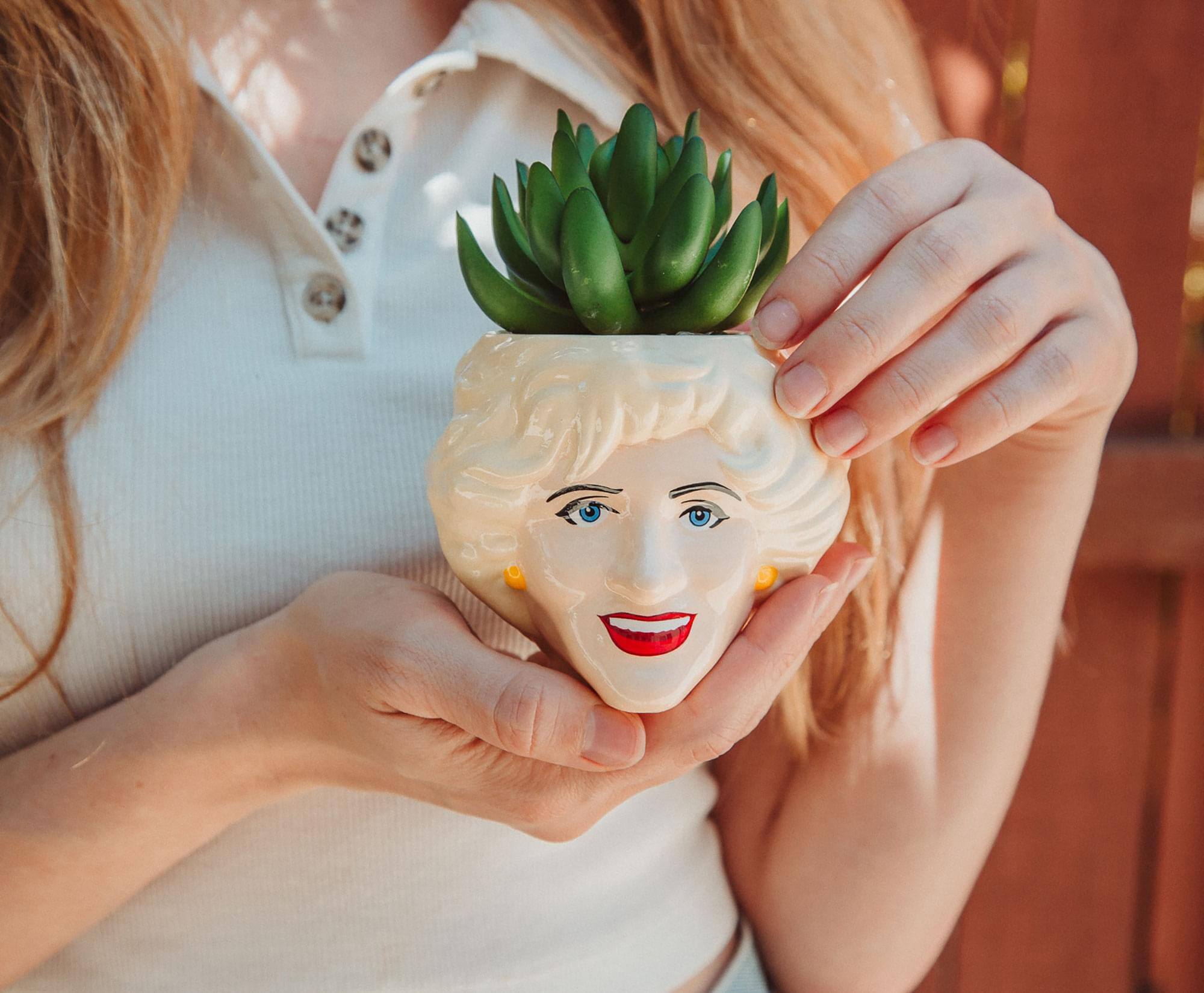 Alt View 2. Silver Buffalo - The Golden Girls Rose 3-Inch Ceramic Mini Planter With Artificial Succulent - Beige.