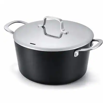 Front. Alva - Alva Maestro Ceramic Nonstick Stock Pot with Lid, 4.5-Qt. - Black.