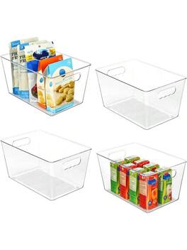 Live At Space - Plastic Storage Bins, 6 PCS Pantry Organizer Bins with Handle Refrigerator, Fridge, Cabinet, Kitchen, Countertops,