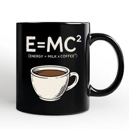 OrnamentallyYou - Coffee Equation Mug, E=MC2 Funny Workday Gift for Caffeinated Office Workers - Black
