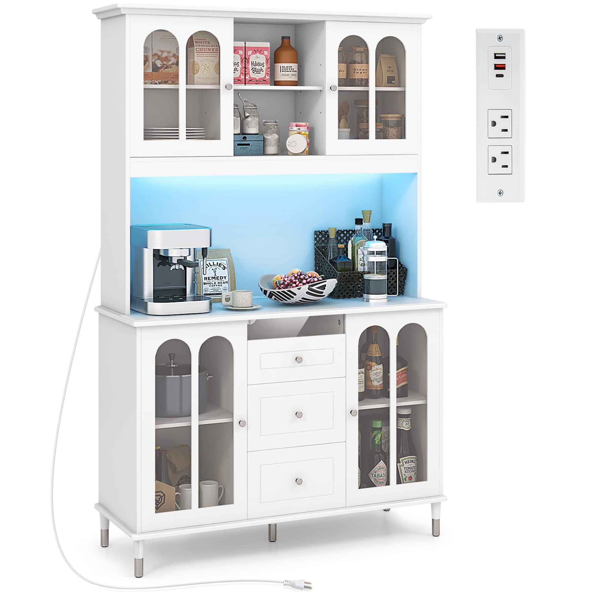 Gymax - 73'' Tall Kitchen Pantry Storage Cabinet w/ LED Lights and Power Outlets - White price history on PriceWatchPro