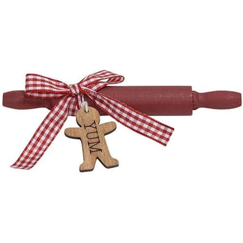 BreeBe - Yum Gingerbread Man Wooden Rolling Pin - Red, White