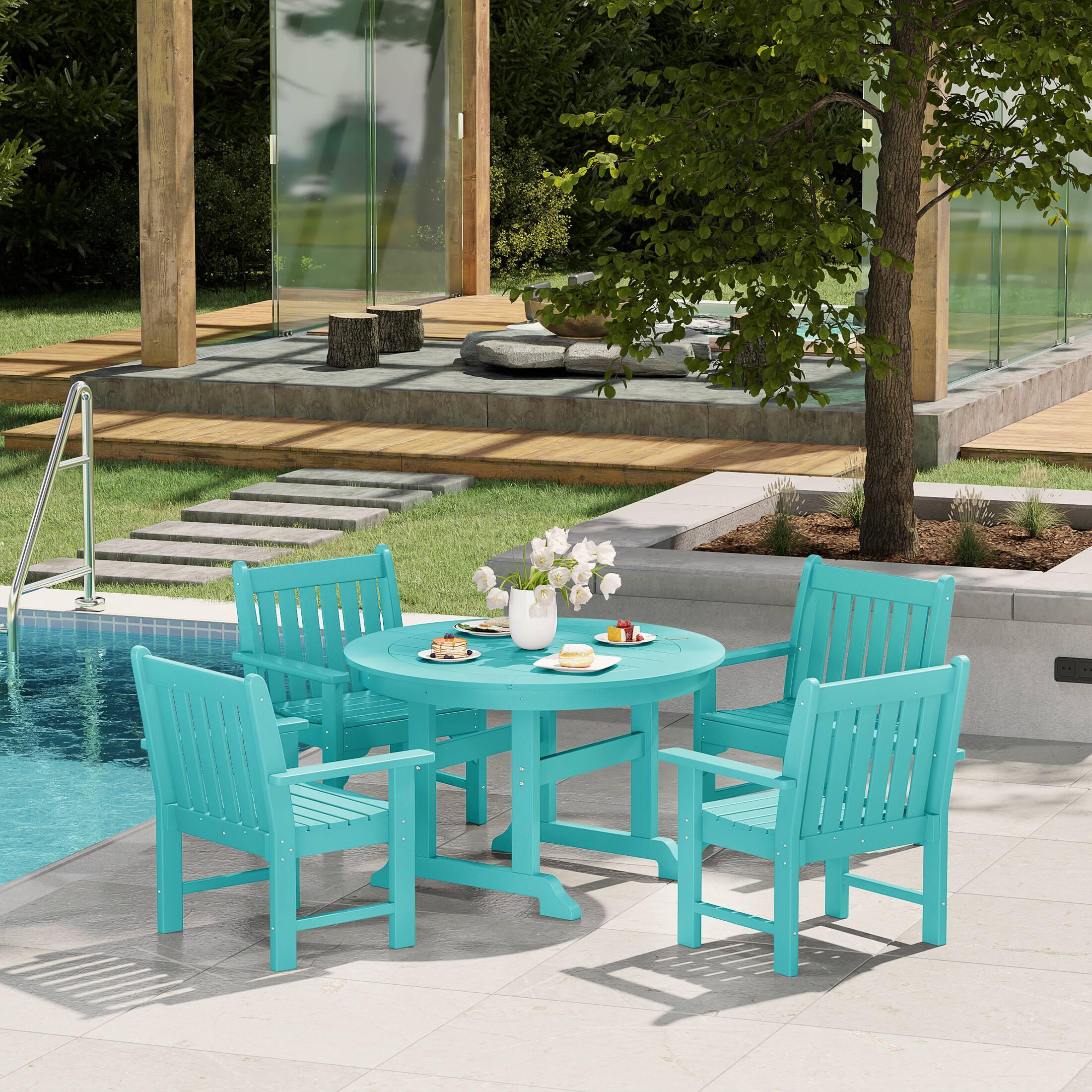 Angle. WestinTrends - WestinTrends Malibu 5-Piece HDPE Outdoor Patio Chair and Round Table Dining Set - Turquoise.