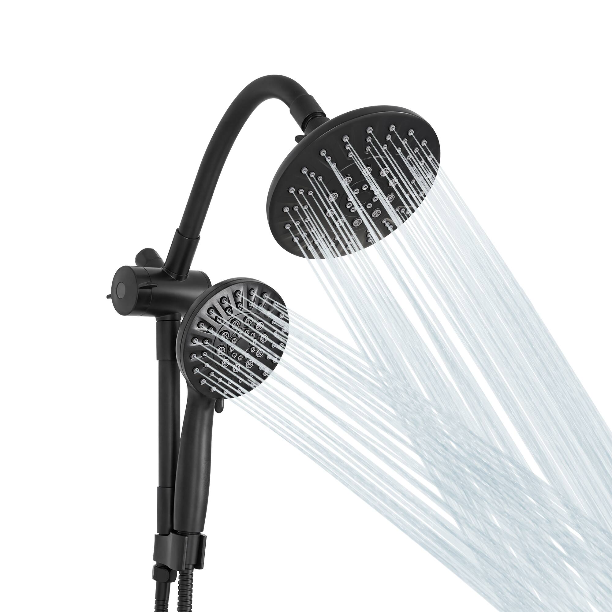 Left. Akicon - Akicon Shower System with Rain Shower Head and Handheld 6-Mode Spray Combo Bendable Goose Neck Shower Arm in Black - Black.