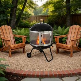Bestier - 28 Inch Fire Bowl with Wheels & Spark Guard, Portable Outdoor Fire Pit with Grate